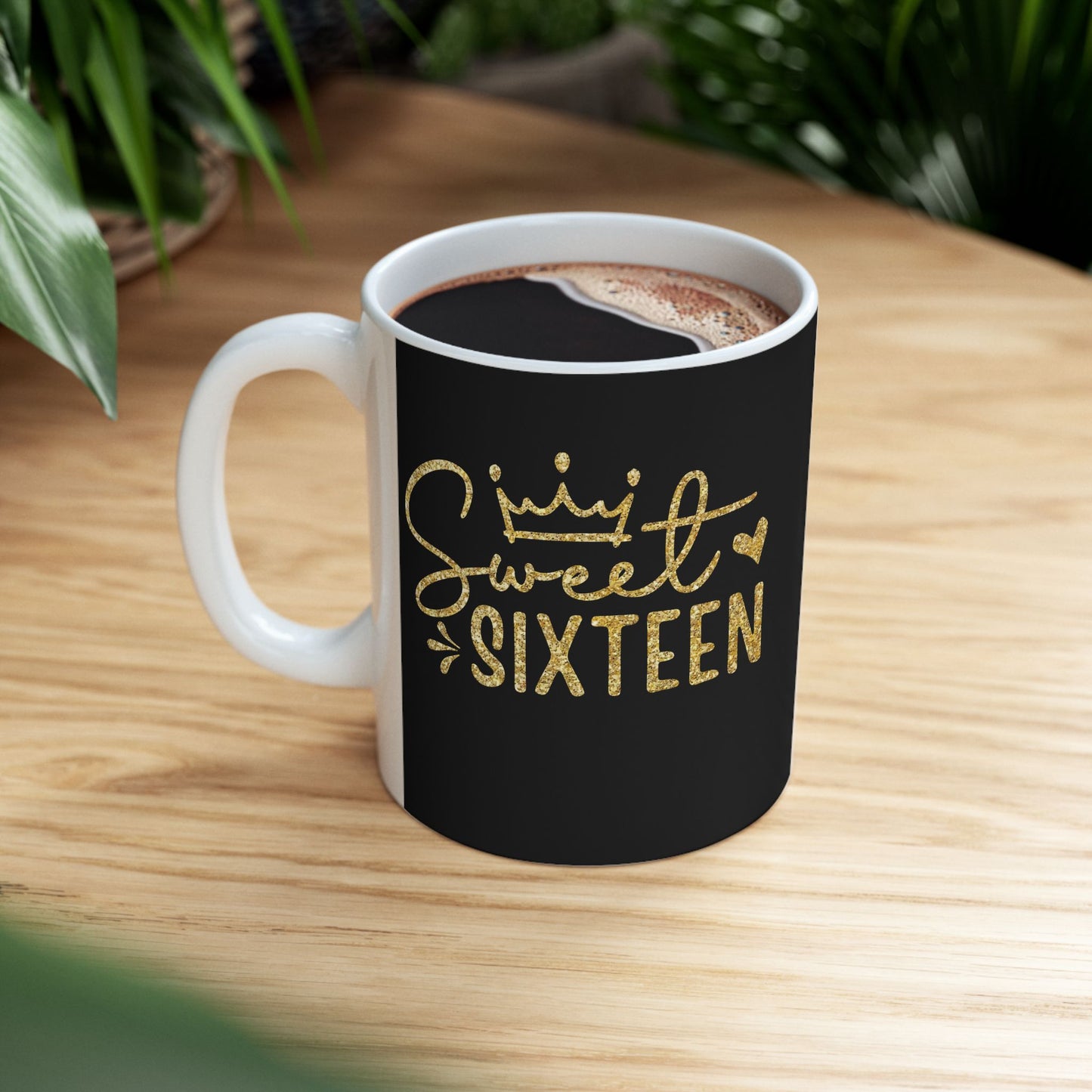 Sweet Sixteen Mug | Black and Gold Birthday Ceramic Mug