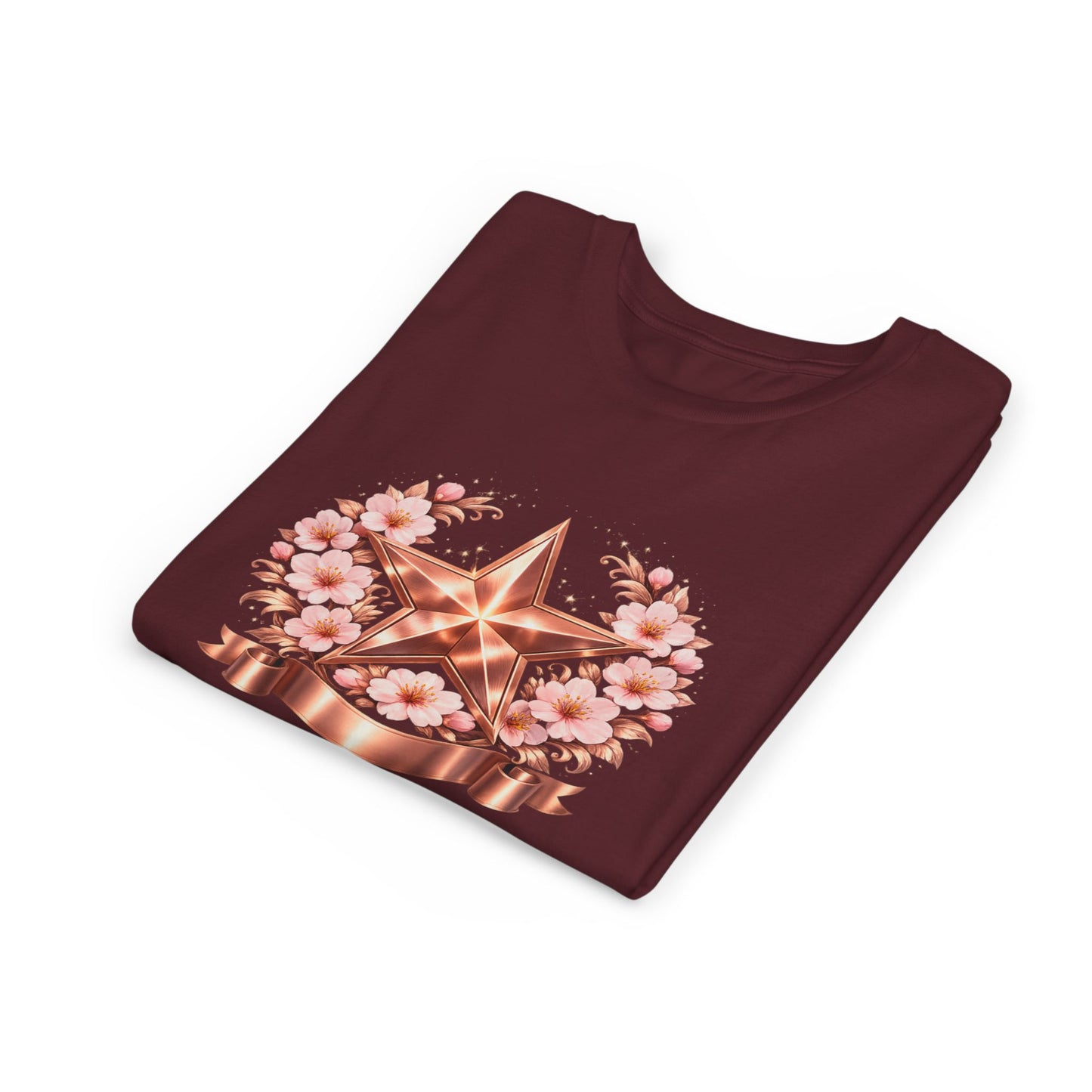 Youth Tee — Rose Gold Star with Cherry Blossom Wreath