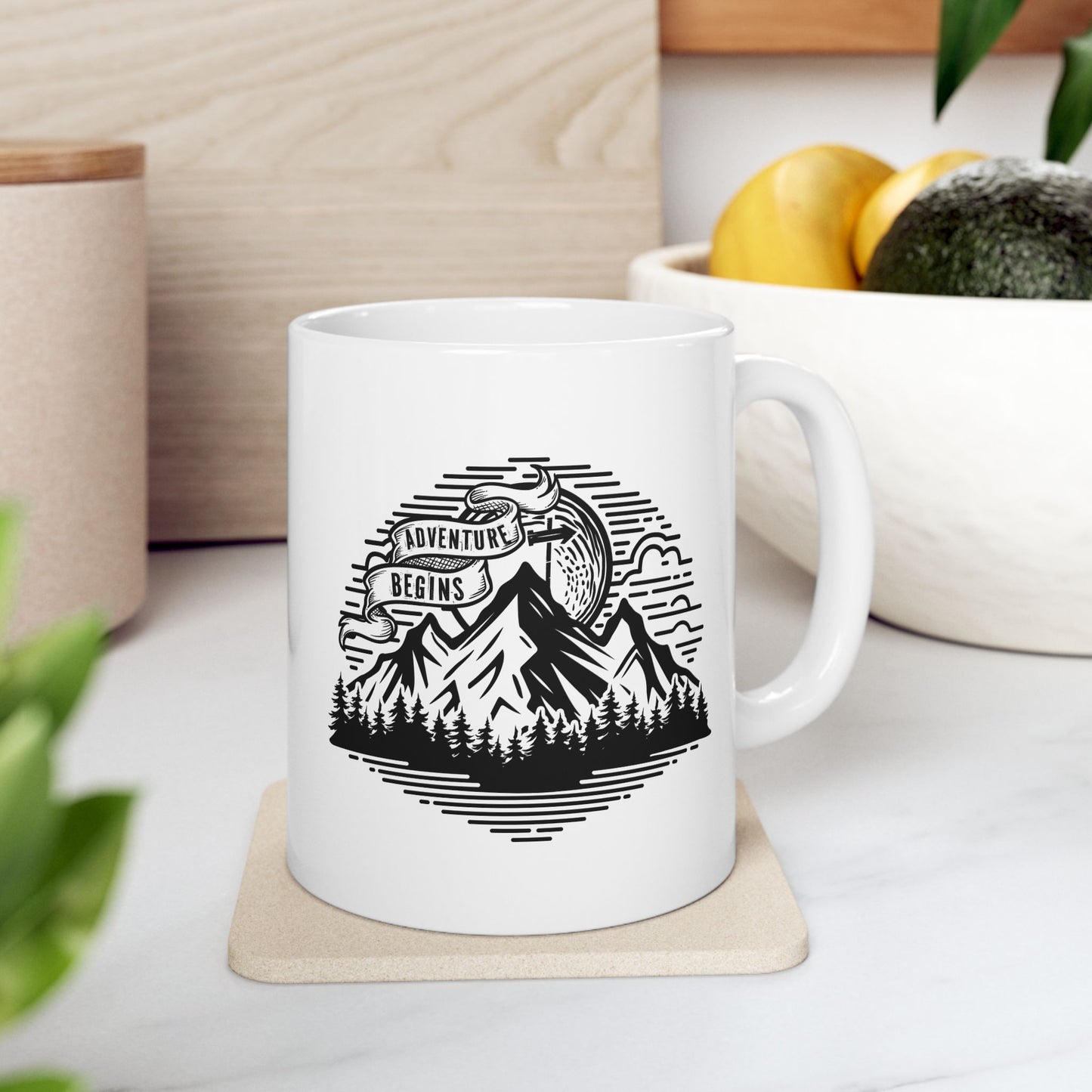 Mountain Landscape Mug | Retro Sunrise Forest Silhouette