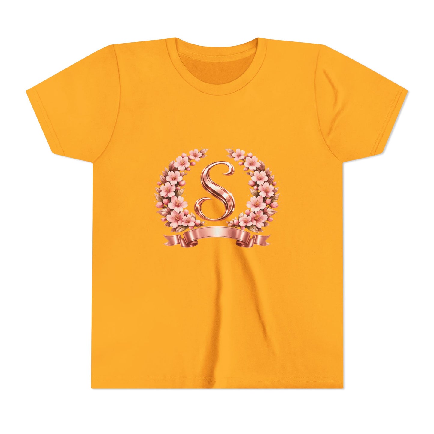 Youth Tee — Rose Gold Floral Monogram 'S' Shirt