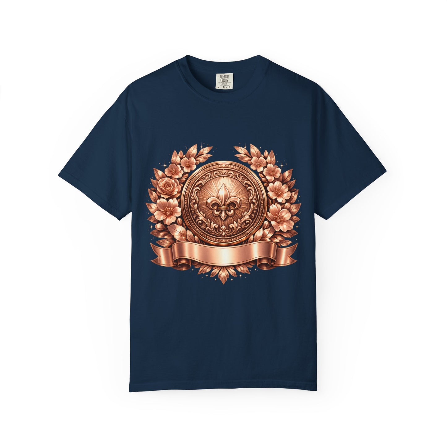 Vintage Fleur-de-Lis Crest T-Shirt — Bronze Laurel Emblem Tee