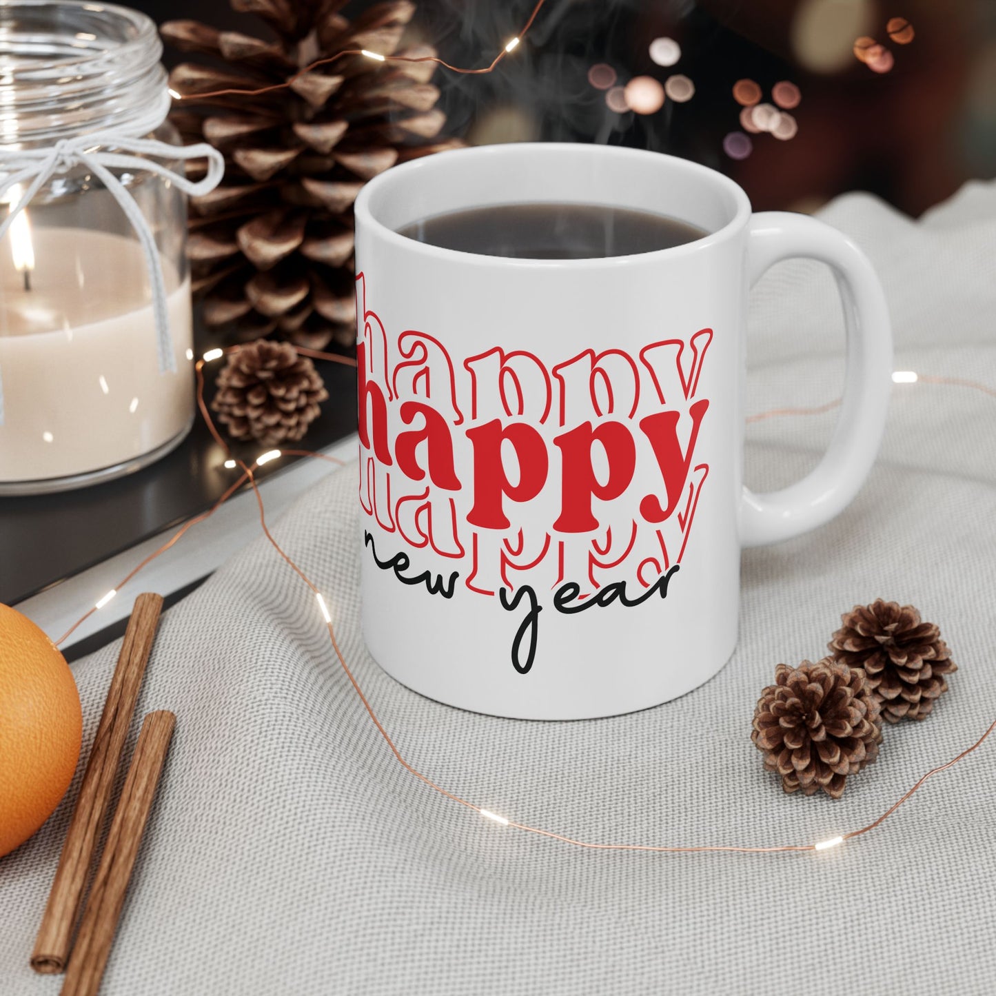 Happy New Year typography mug | Ceramic Coffee Cup 11oz 15oz
