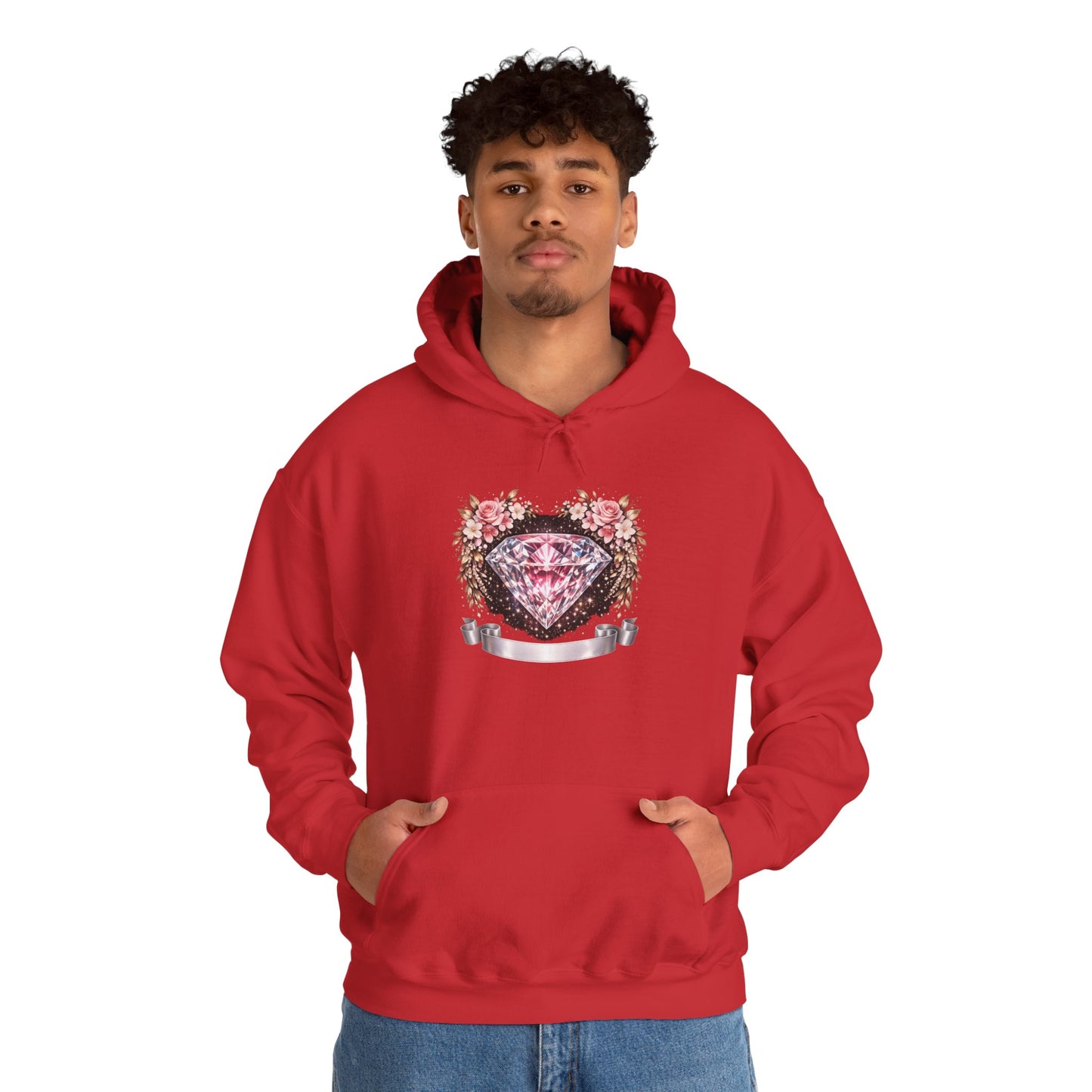 Hoodie — Pink Diamond Heart Floral Crest Hoodie