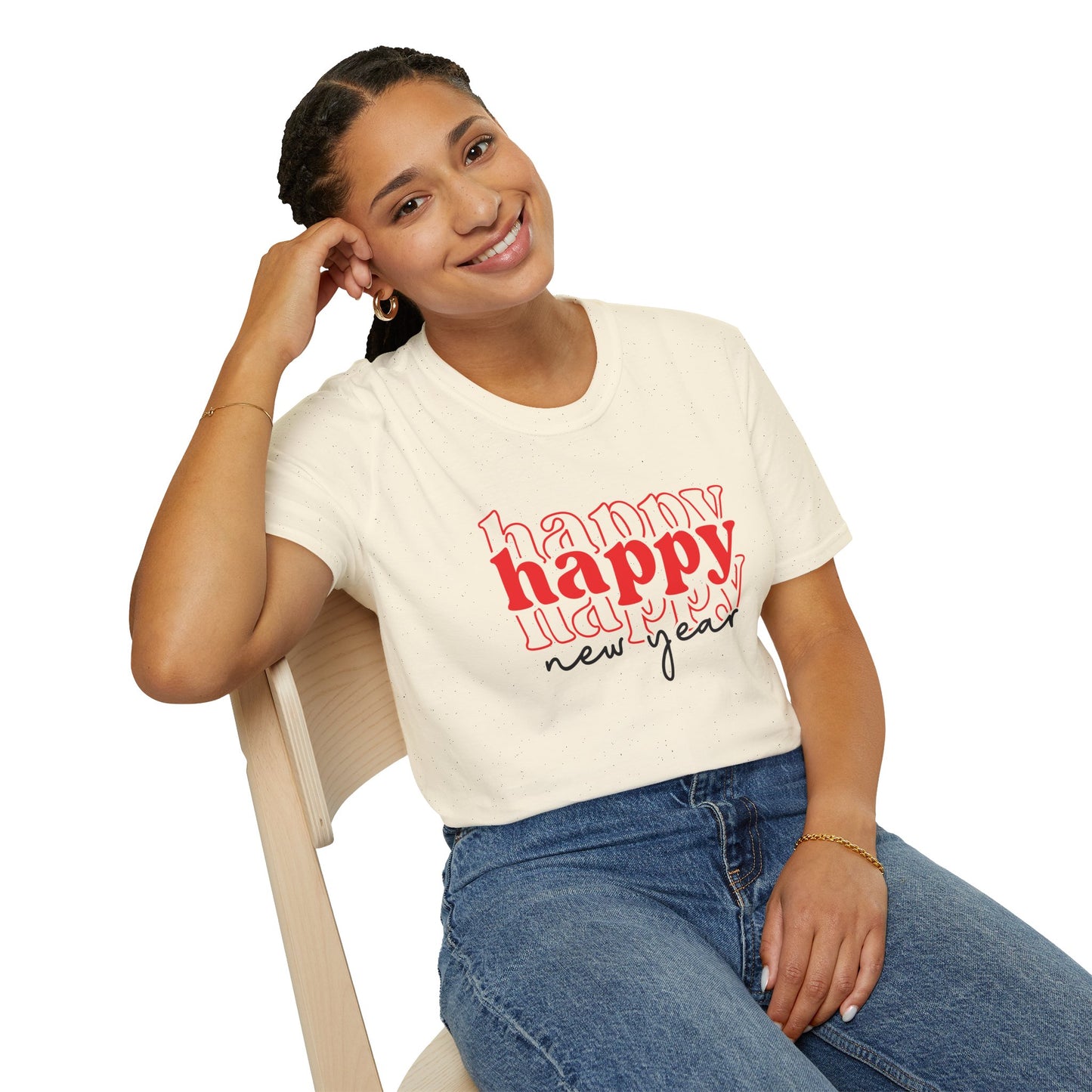 New Year "Happy" T-Shirt — Festive Red Typography Tee