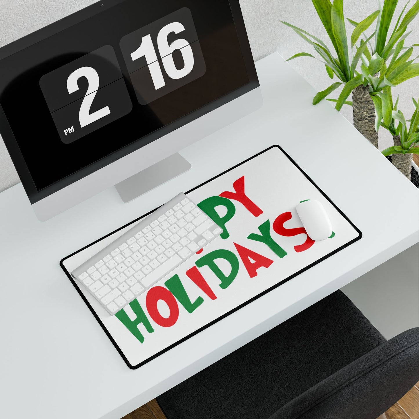 Happy Holidays! Desk Mat | Holiday Script, Red & Green Desk Mat