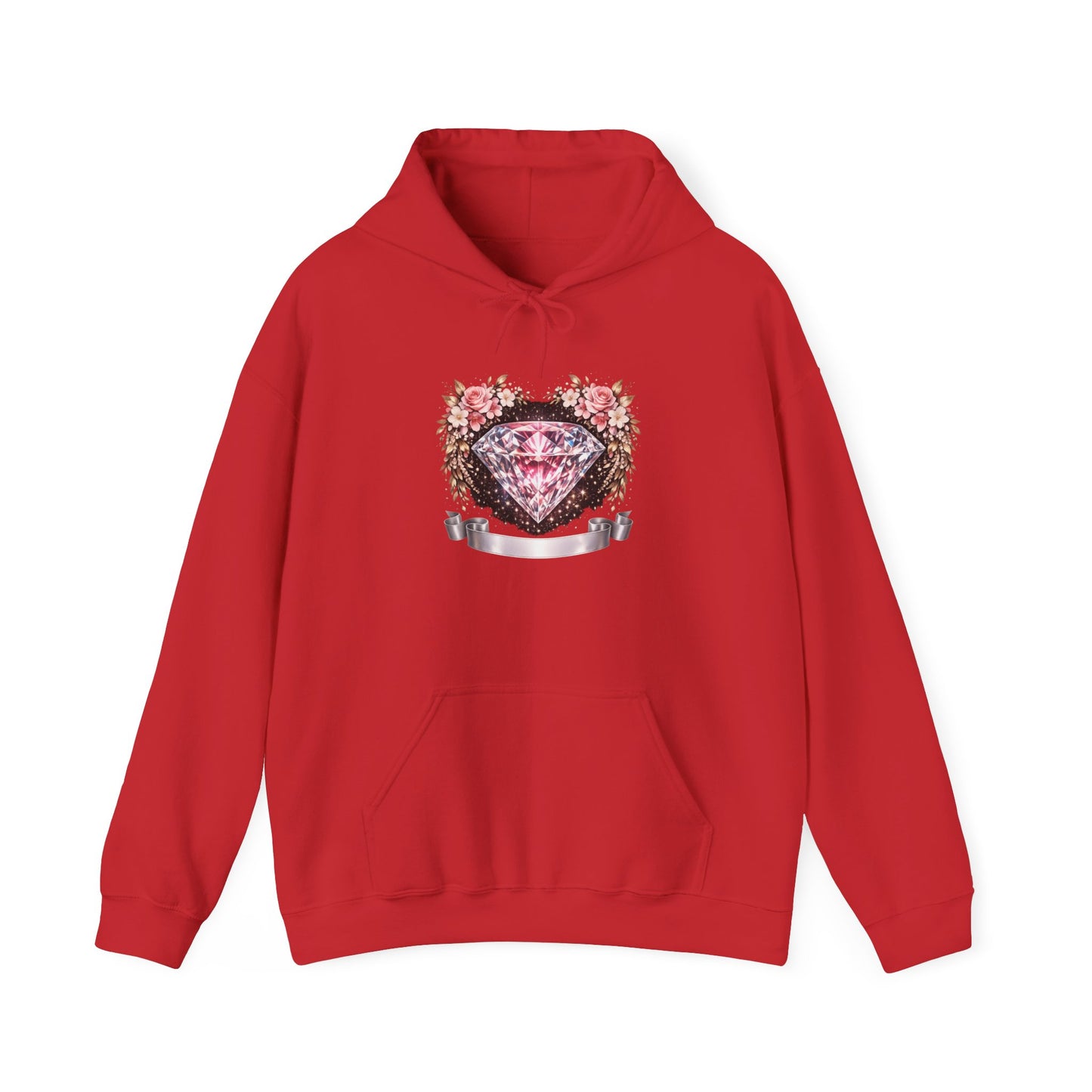 Hoodie — Pink Diamond Heart Floral Crest Hoodie