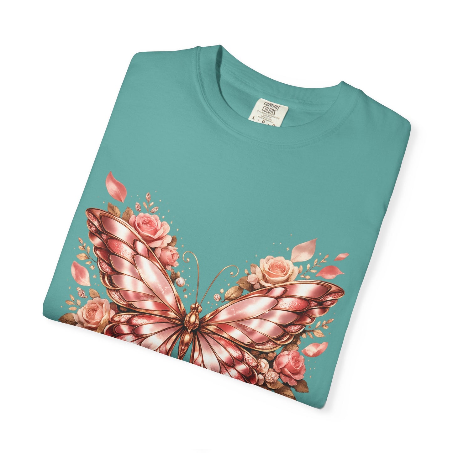 Rose Gold Butterfly T-Shirt — Floral Ribbon Graphic Tee