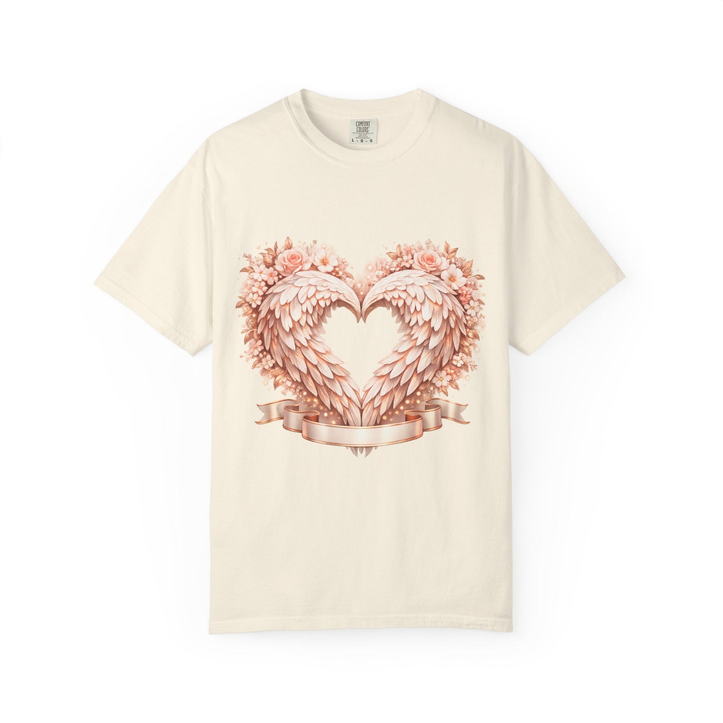 Angel Wing Heart T-Shirt — Floral Ribbon Love Graphic Tee