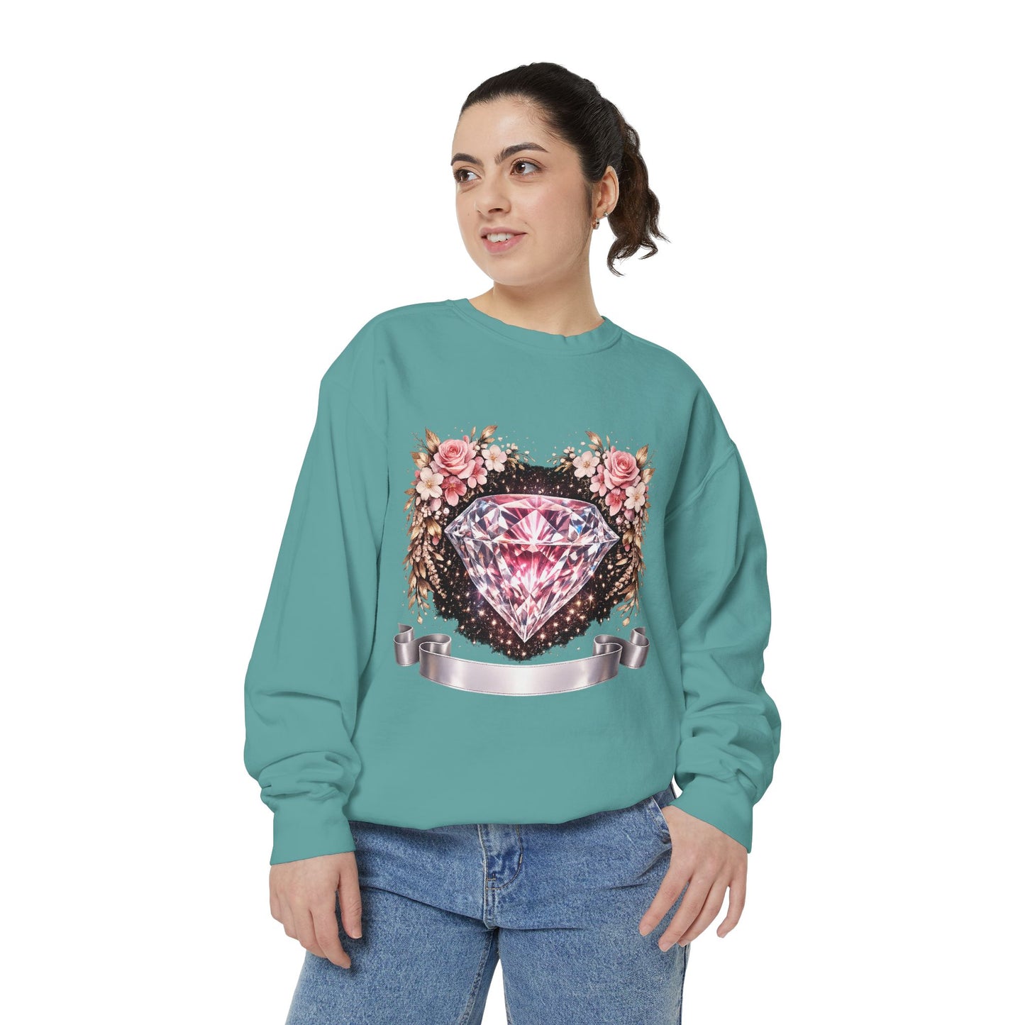 Diamond Floral Sweatshirt — Pink Gem Graphic Crewneck