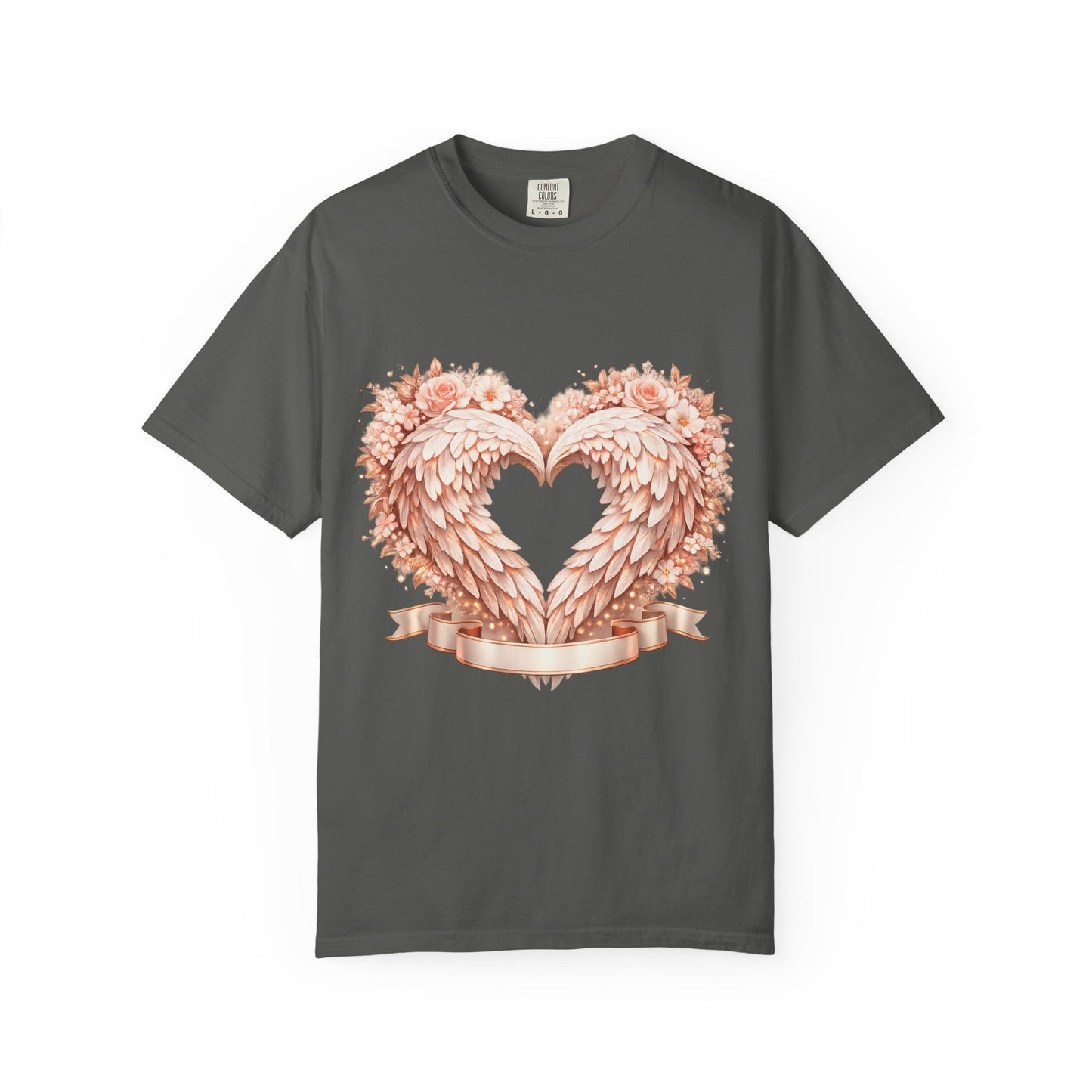 Angel Wing Heart T-Shirt — Floral Ribbon Love Graphic Tee