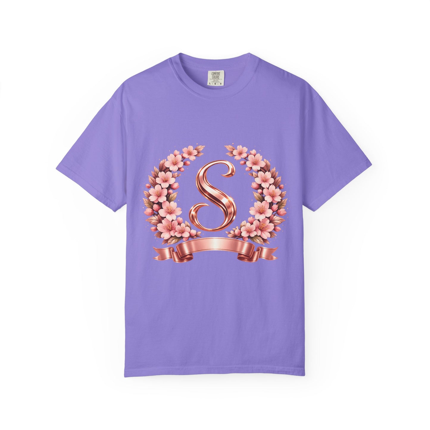 Floral Monogram 'S' T-Shirt — Rose Gold Wreath Tee