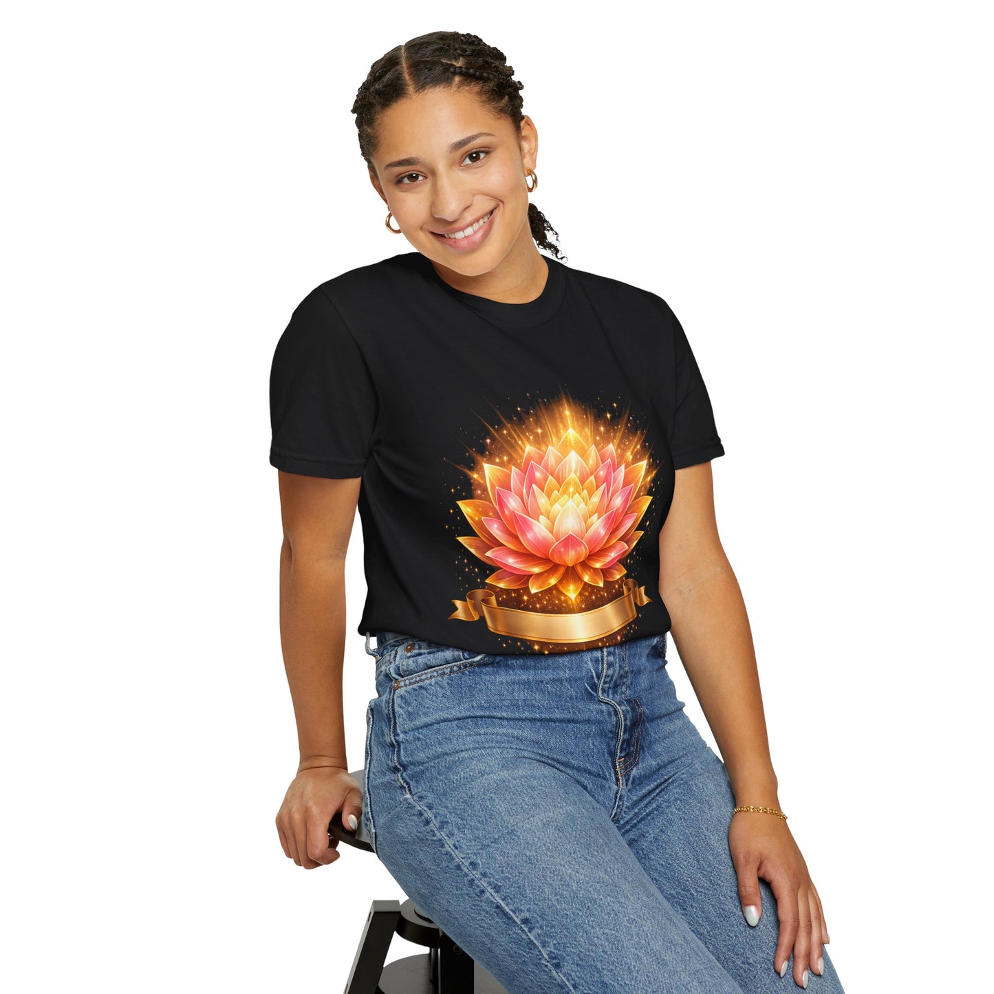 Lotus Bloom Graphic T-Shirt — Golden Floral Mandala Tee