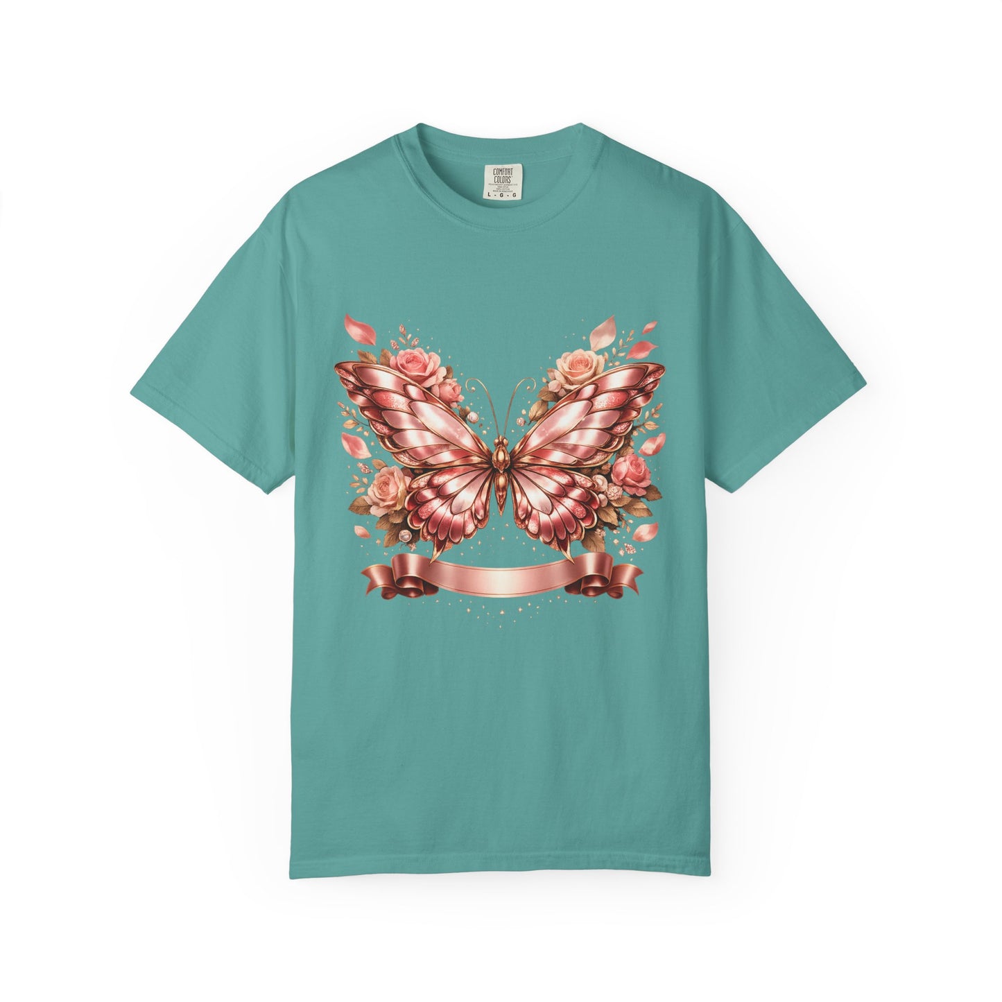 Rose Gold Butterfly T-Shirt — Floral Ribbon Graphic Tee