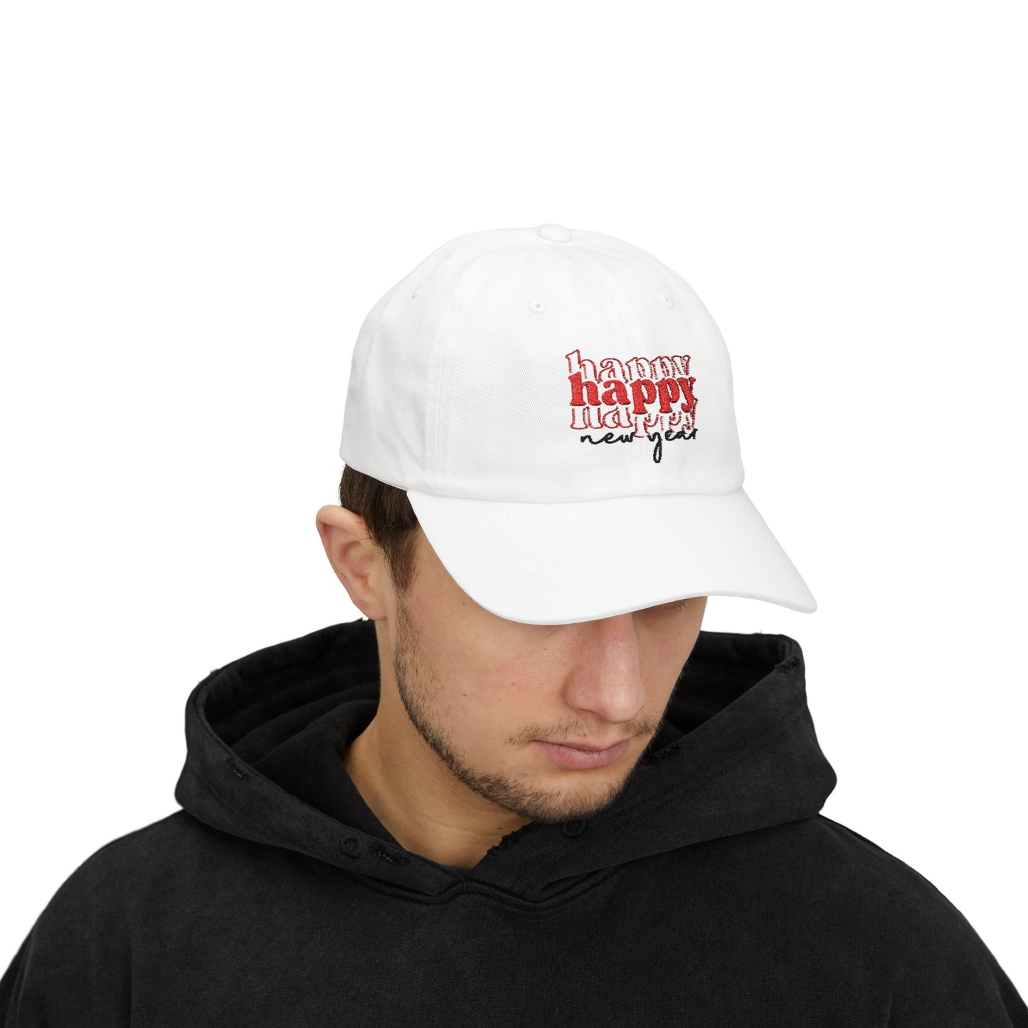 Happy New Year embroidered Dad Cap | white baseball cap, holiday hat