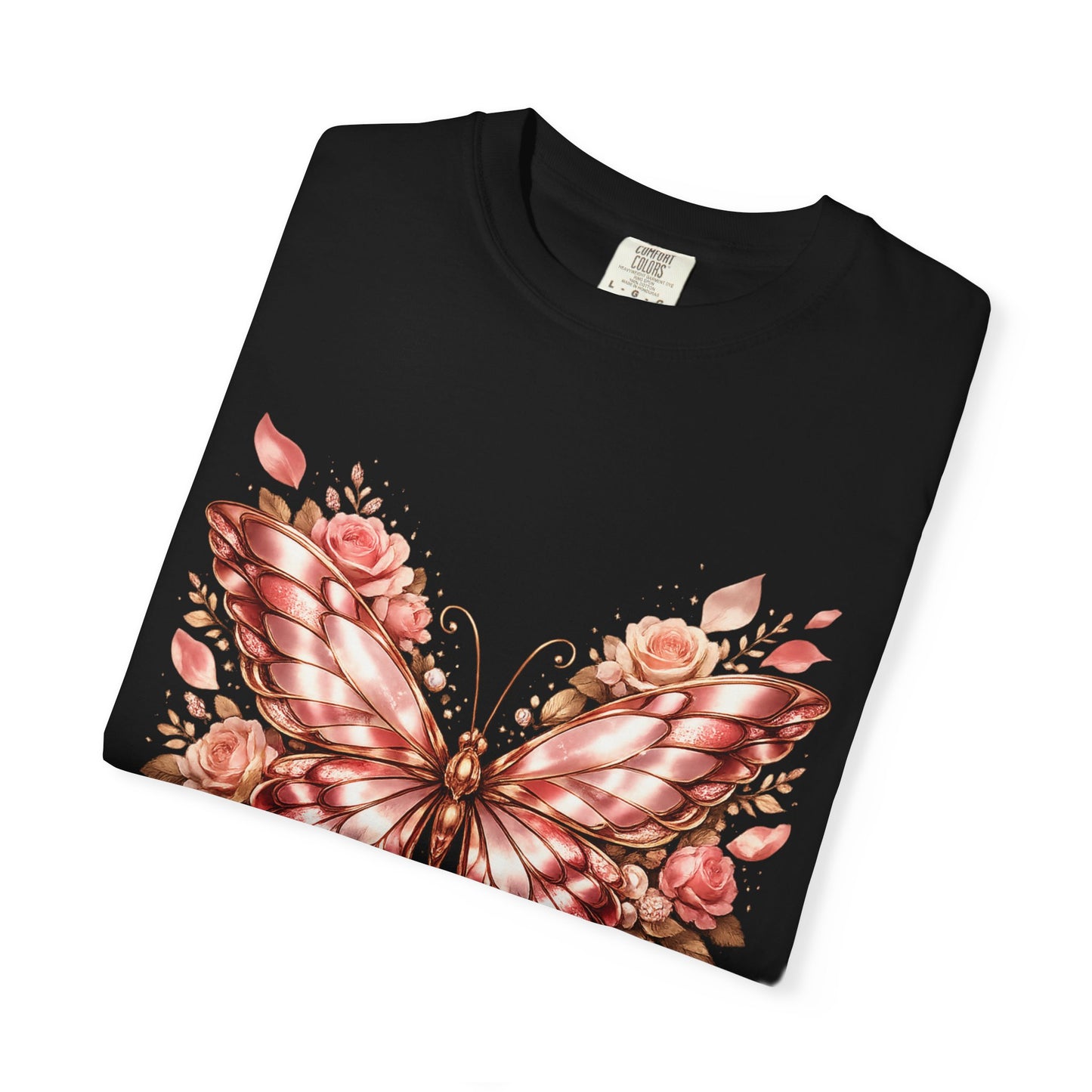 Rose Gold Butterfly T-Shirt — Floral Ribbon Graphic Tee