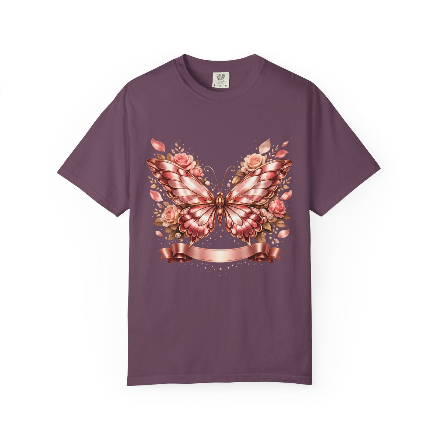 Rose Gold Butterfly T-Shirt — Floral Ribbon Graphic Tee