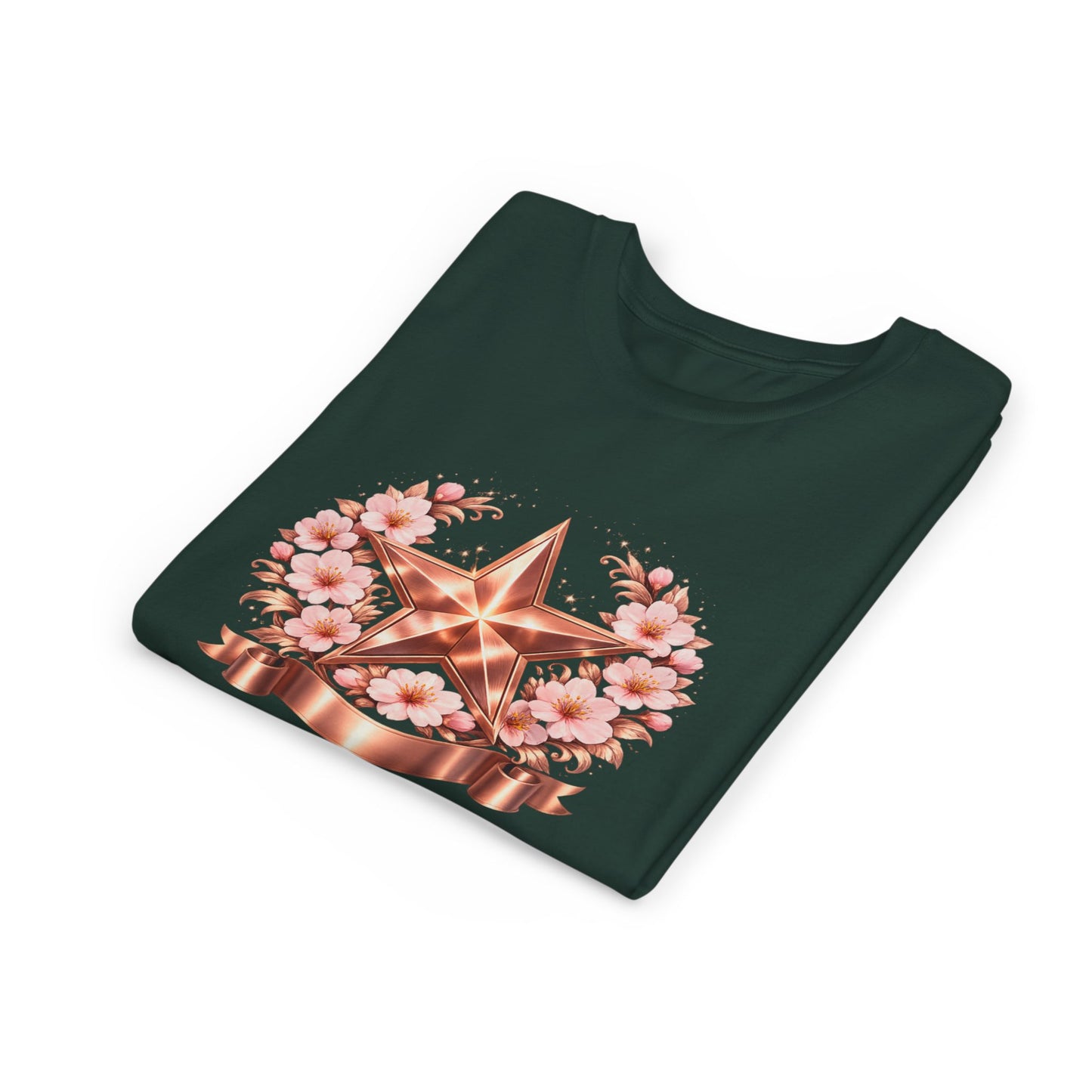 Youth Tee — Rose Gold Star with Cherry Blossom Wreath