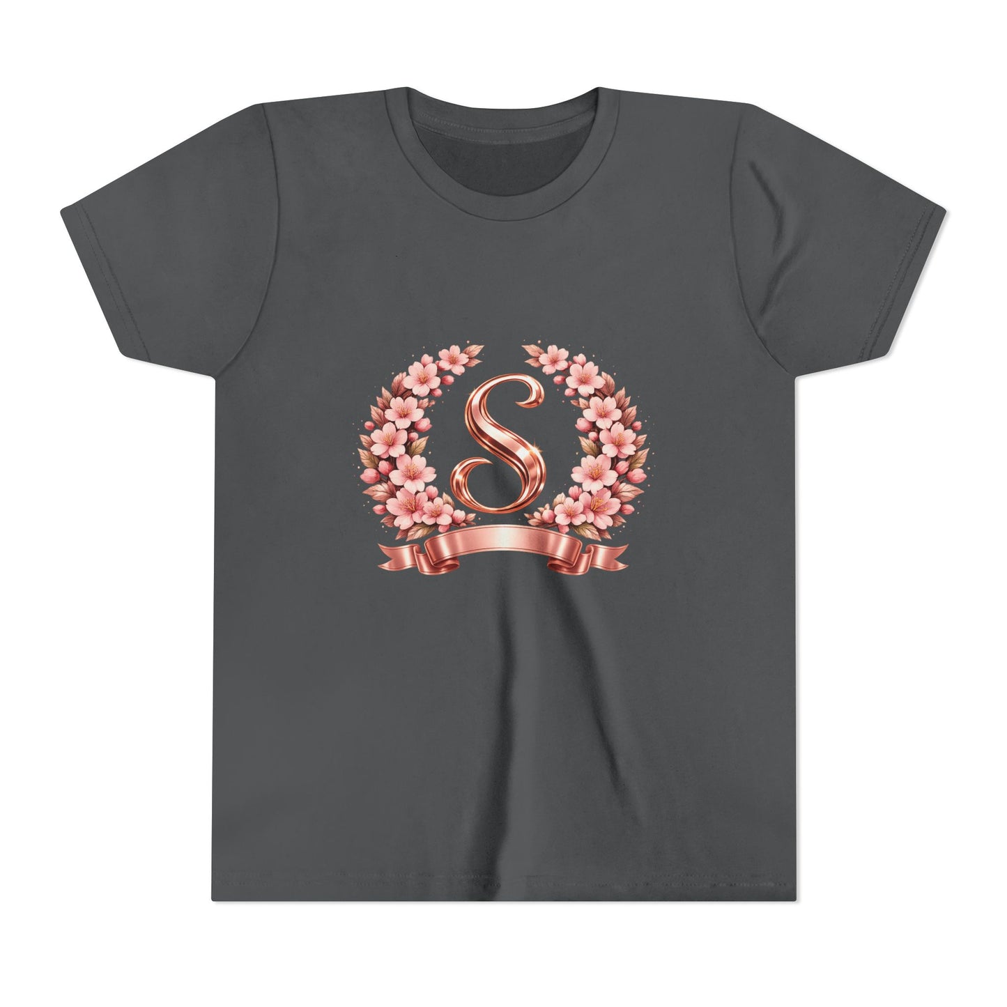Youth Tee — Rose Gold Floral Monogram 'S' Shirt
