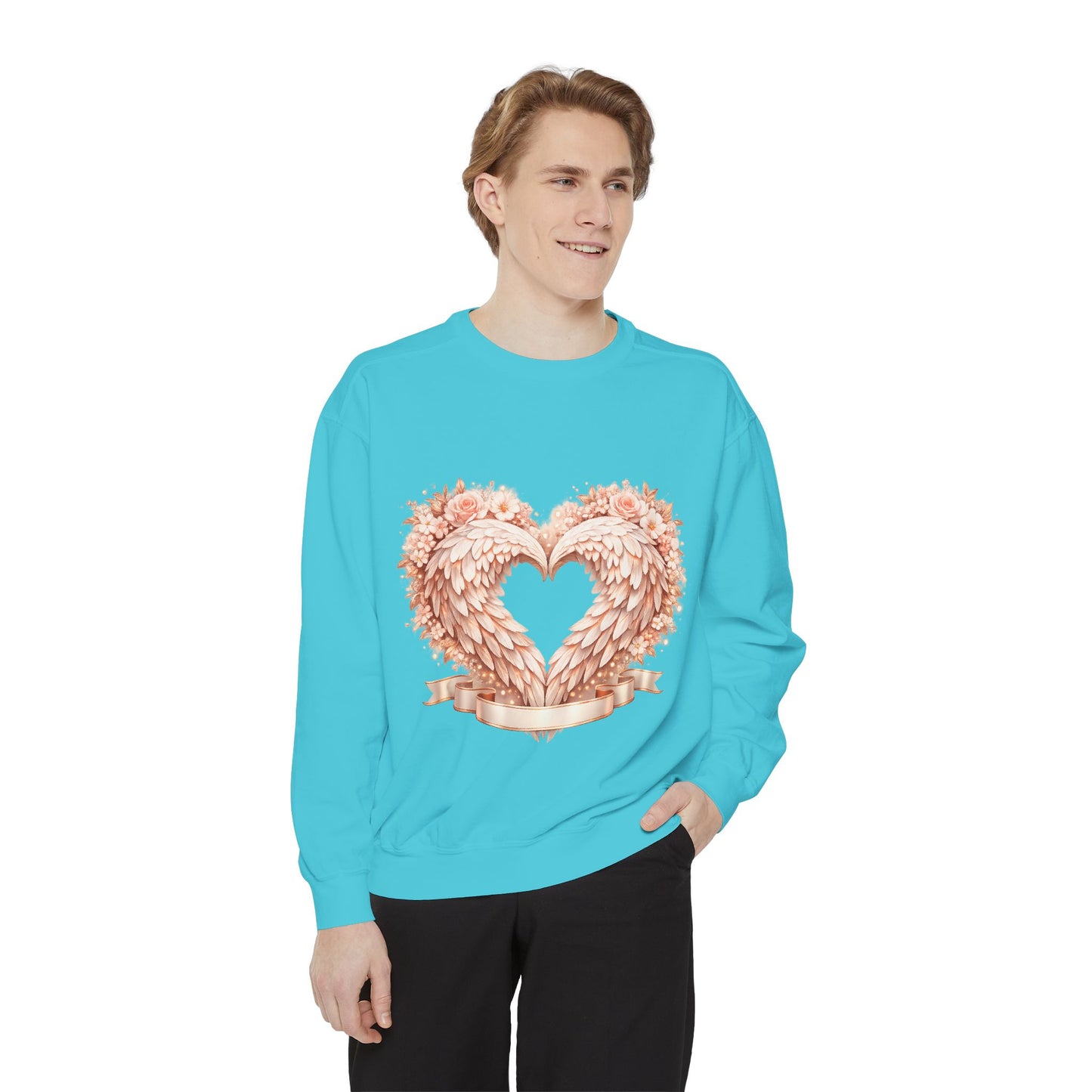 Heart Wings Sweatshirt — Rose Gold Floral Winged Heart Crewneck