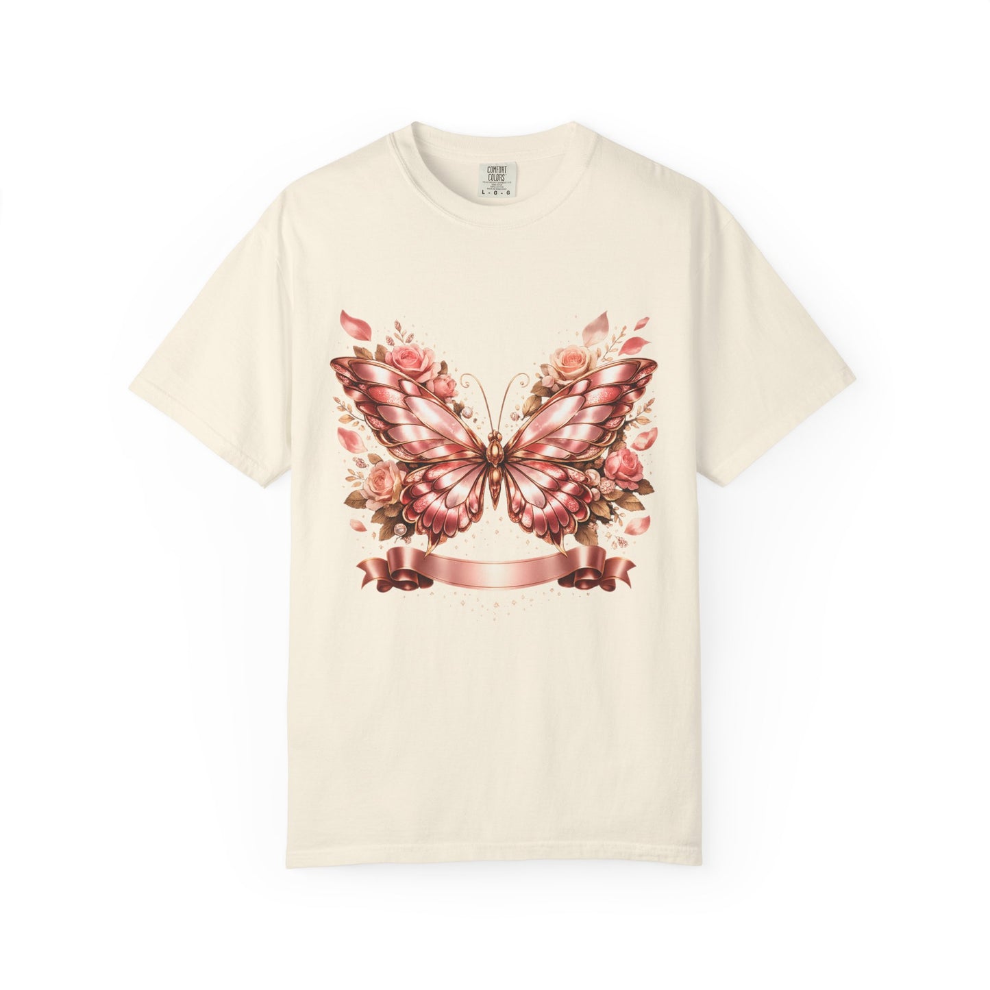 Rose Gold Butterfly T-Shirt — Floral Ribbon Graphic Tee