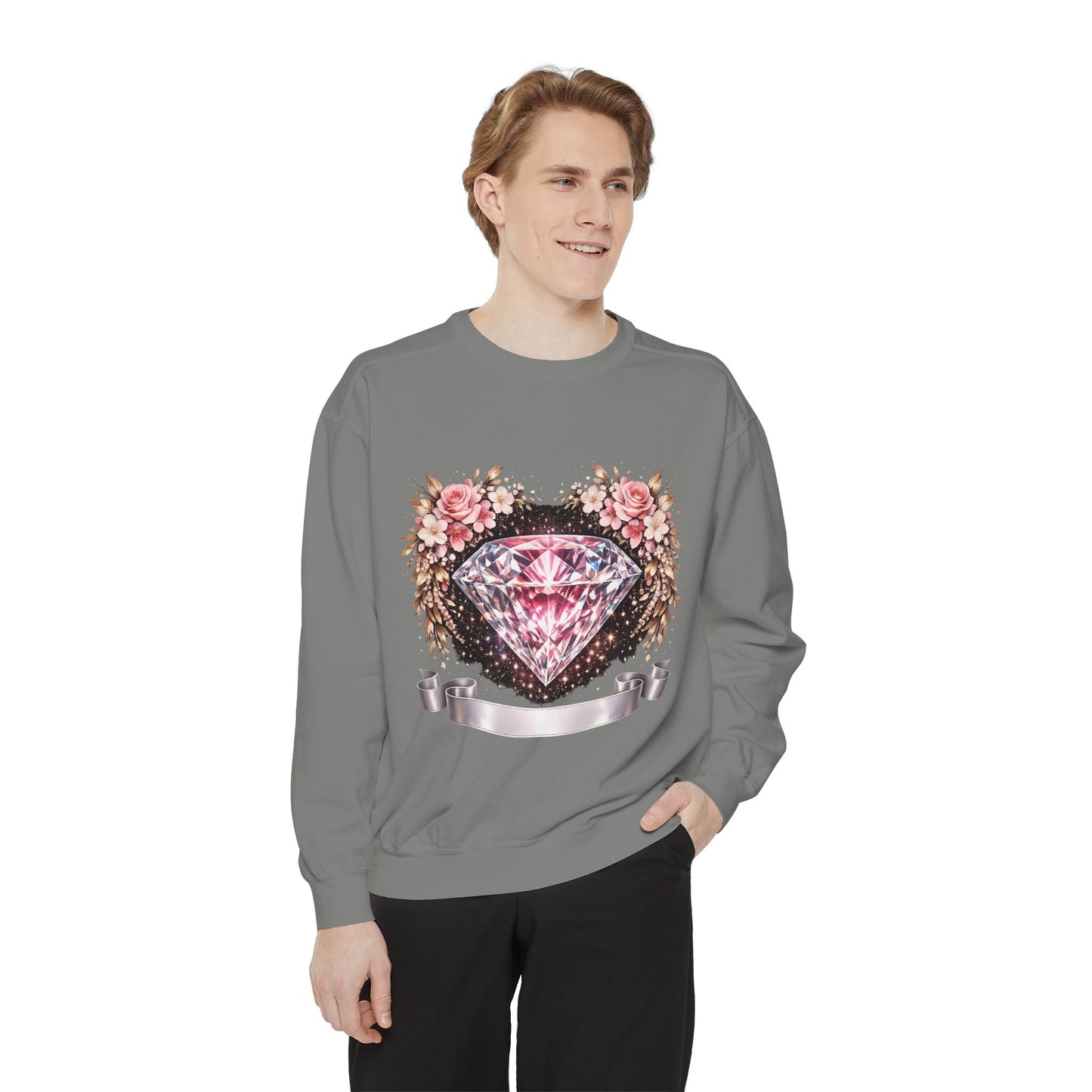 Diamond Floral Sweatshirt — Pink Gem Graphic Crewneck