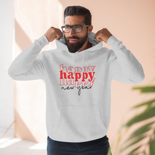 Happy New Year Hoodie — Layered 'happy' Graphic Fleece Pullover