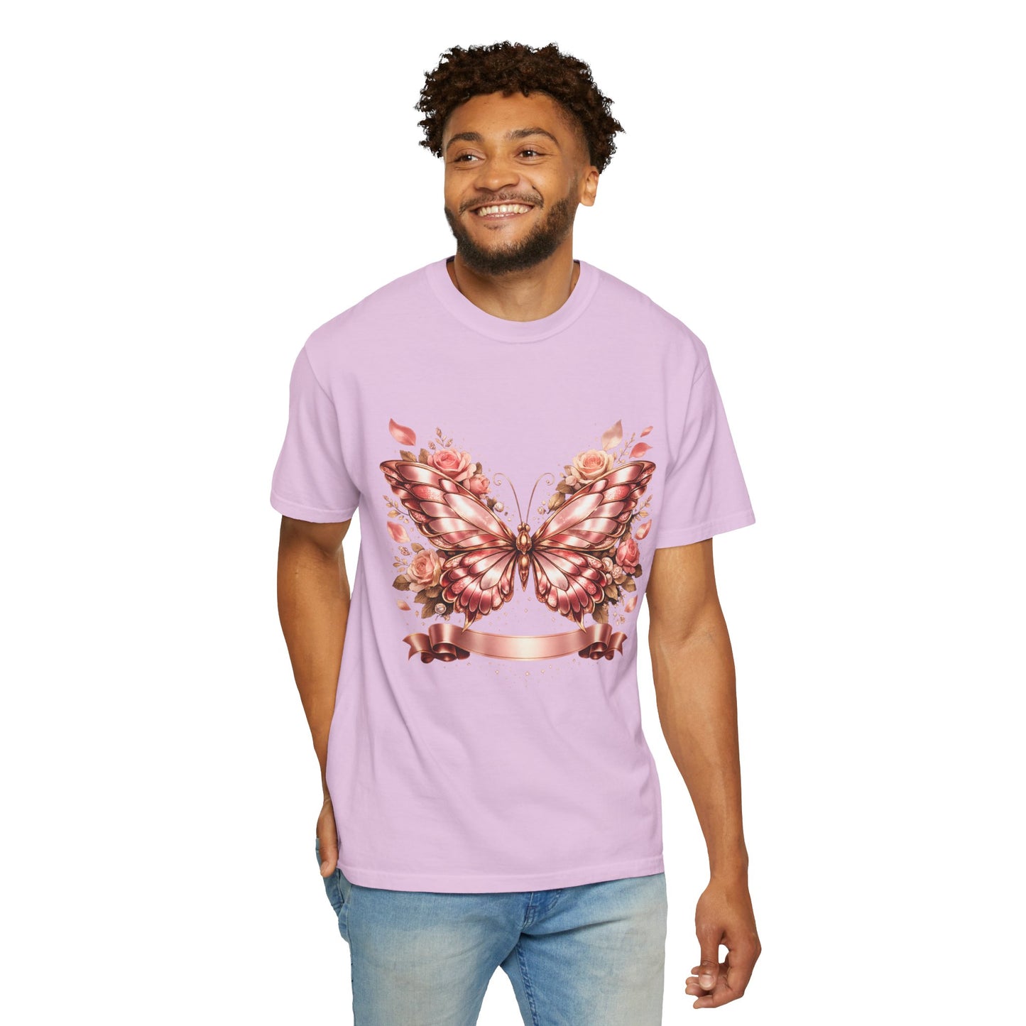 Rose Gold Butterfly T-Shirt — Floral Ribbon Graphic Tee