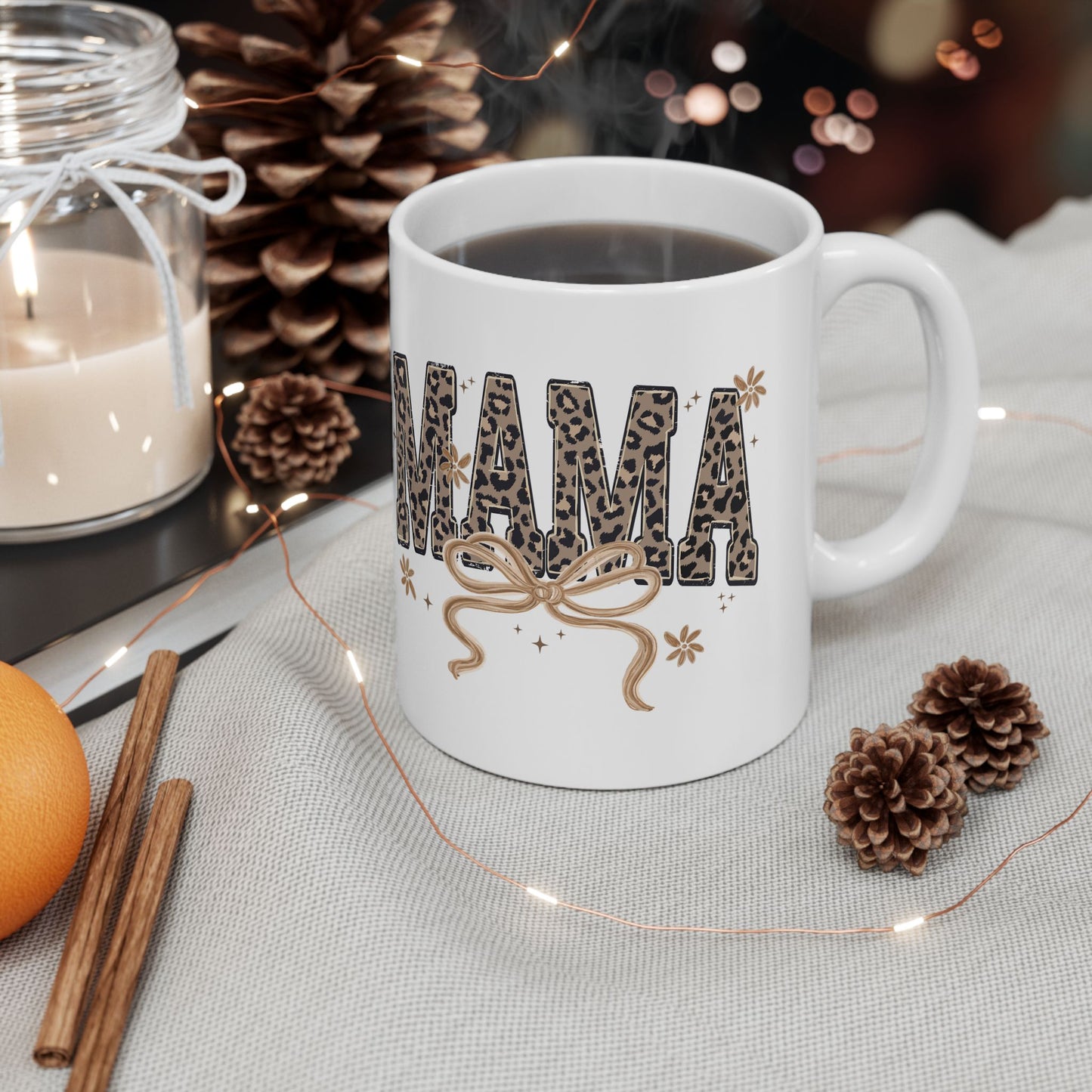 Mama Leopard Print Typography Mug | Ceramic Coffee Cup 11oz 15oz