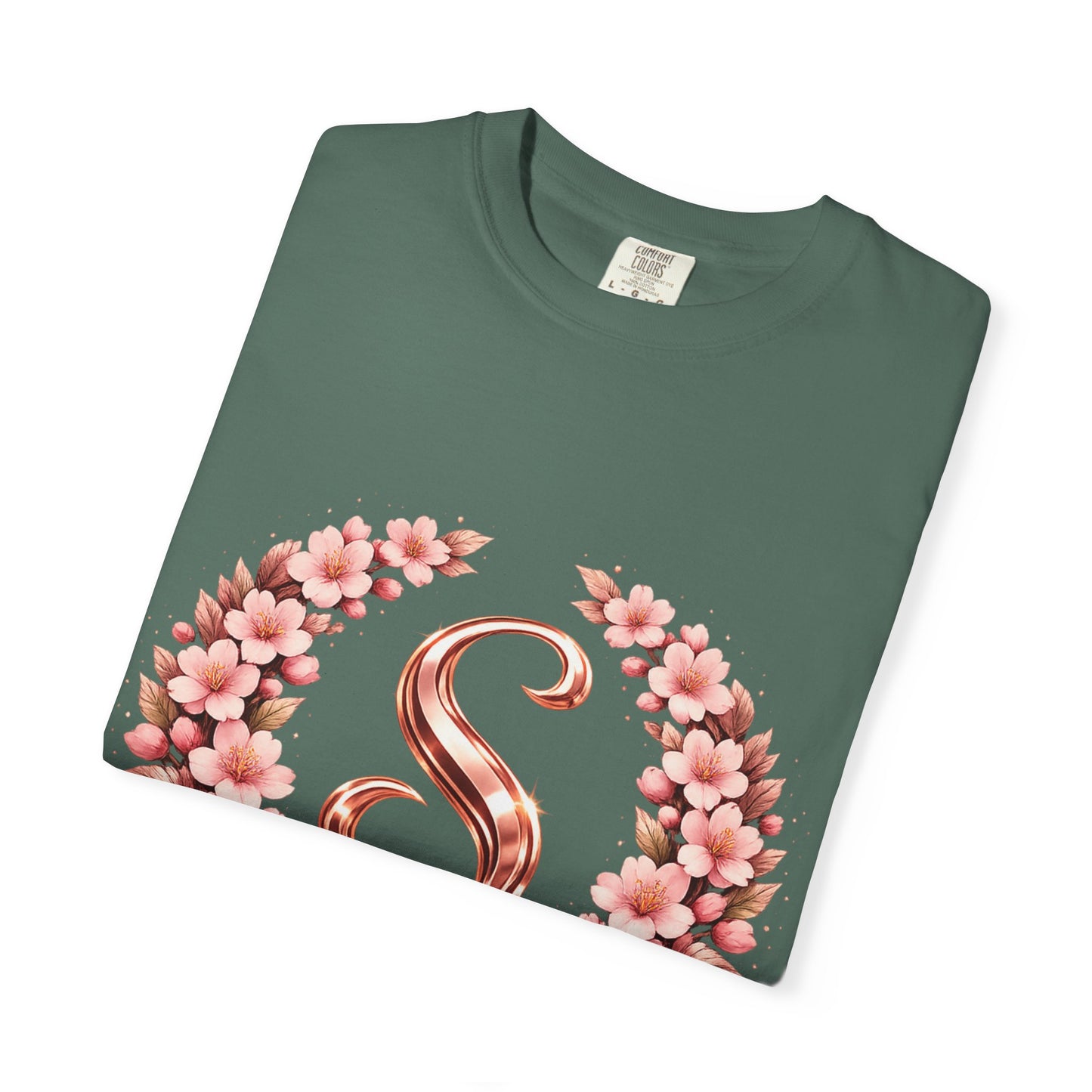 Floral Monogram 'S' T-Shirt — Rose Gold Wreath Tee