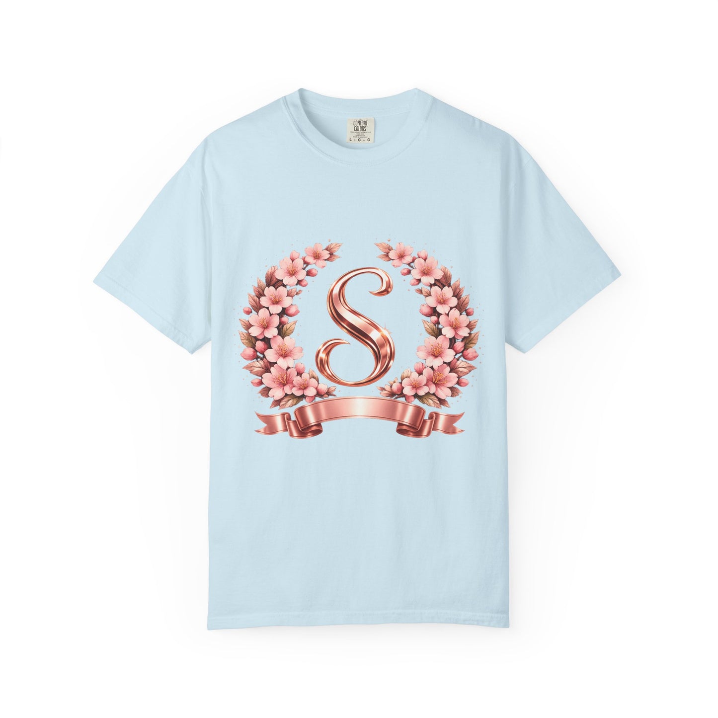 Floral Monogram 'S' T-Shirt — Rose Gold Wreath Tee