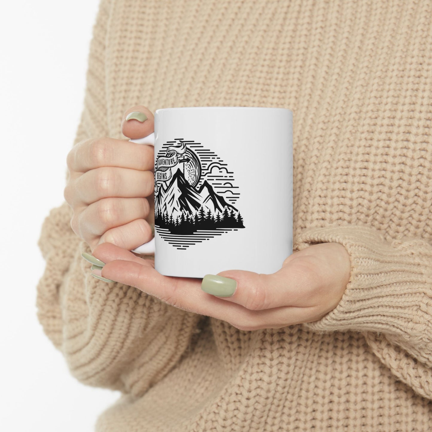Mountain Landscape Mug | Retro Sunrise Forest Silhouette