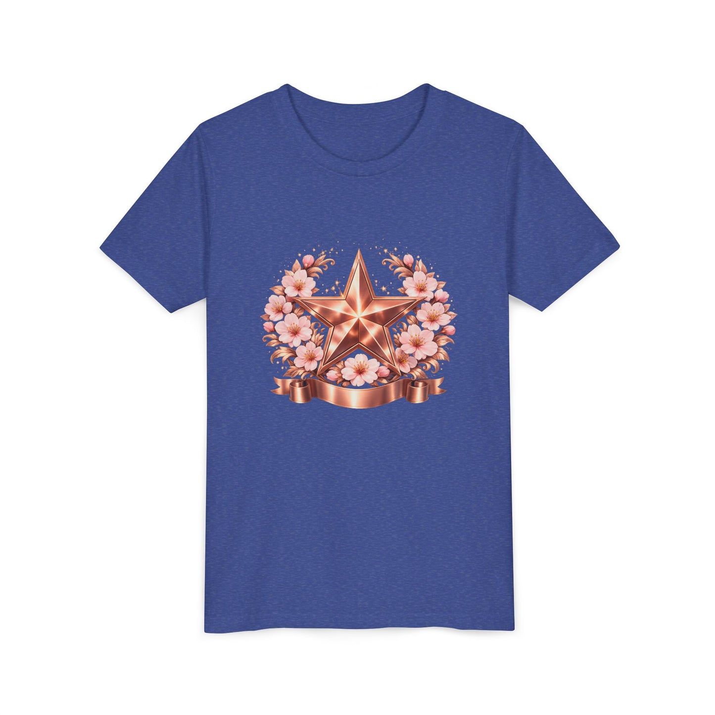 Youth Tee — Rose Gold Star with Cherry Blossom Wreath