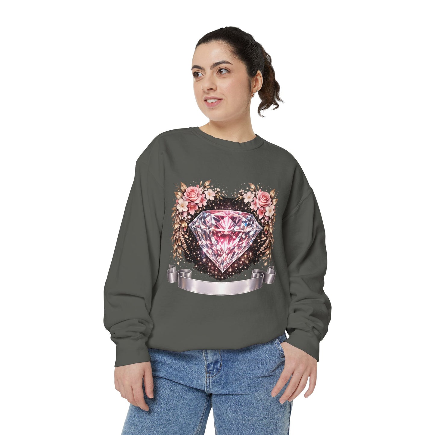 Diamond Floral Sweatshirt — Pink Gem Graphic Crewneck