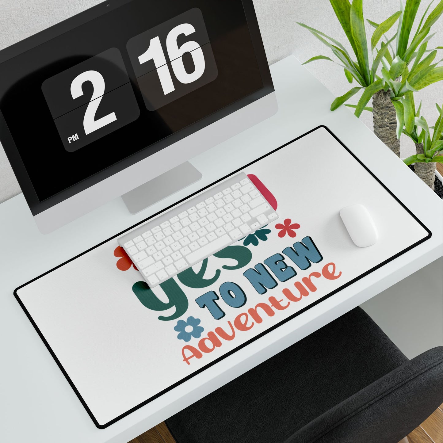 Say Yes to New Adventure Desk Mat | Retro Floral Typography
