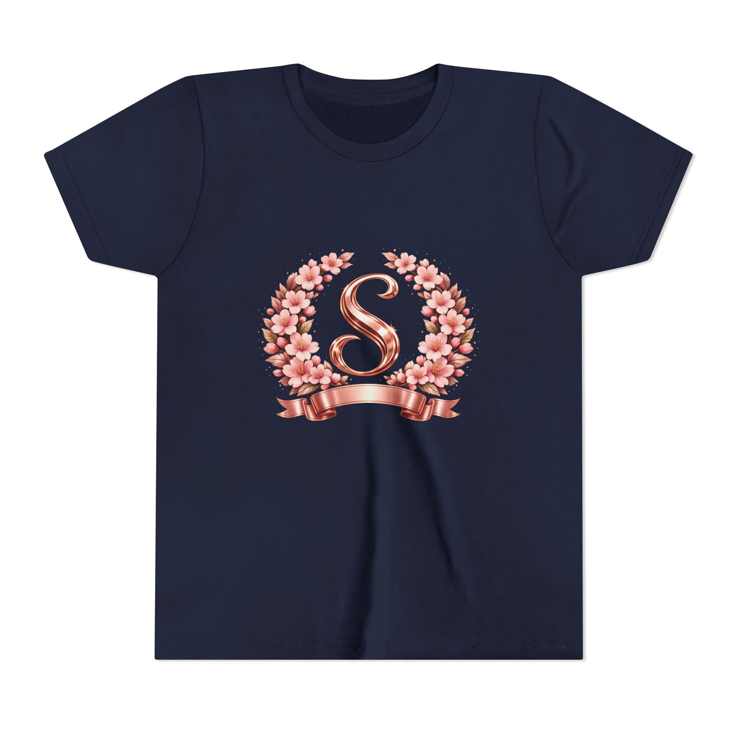 Youth Tee — Rose Gold Floral Monogram 'S' Shirt