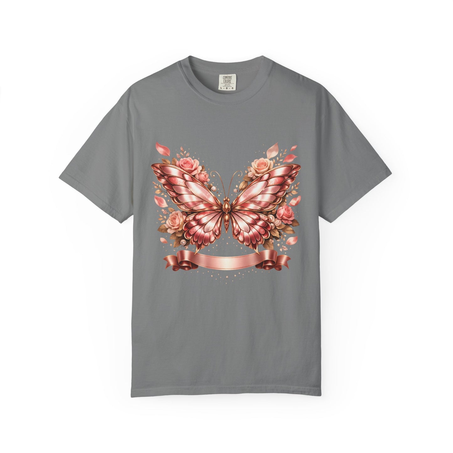 Rose Gold Butterfly T-Shirt — Floral Ribbon Graphic Tee