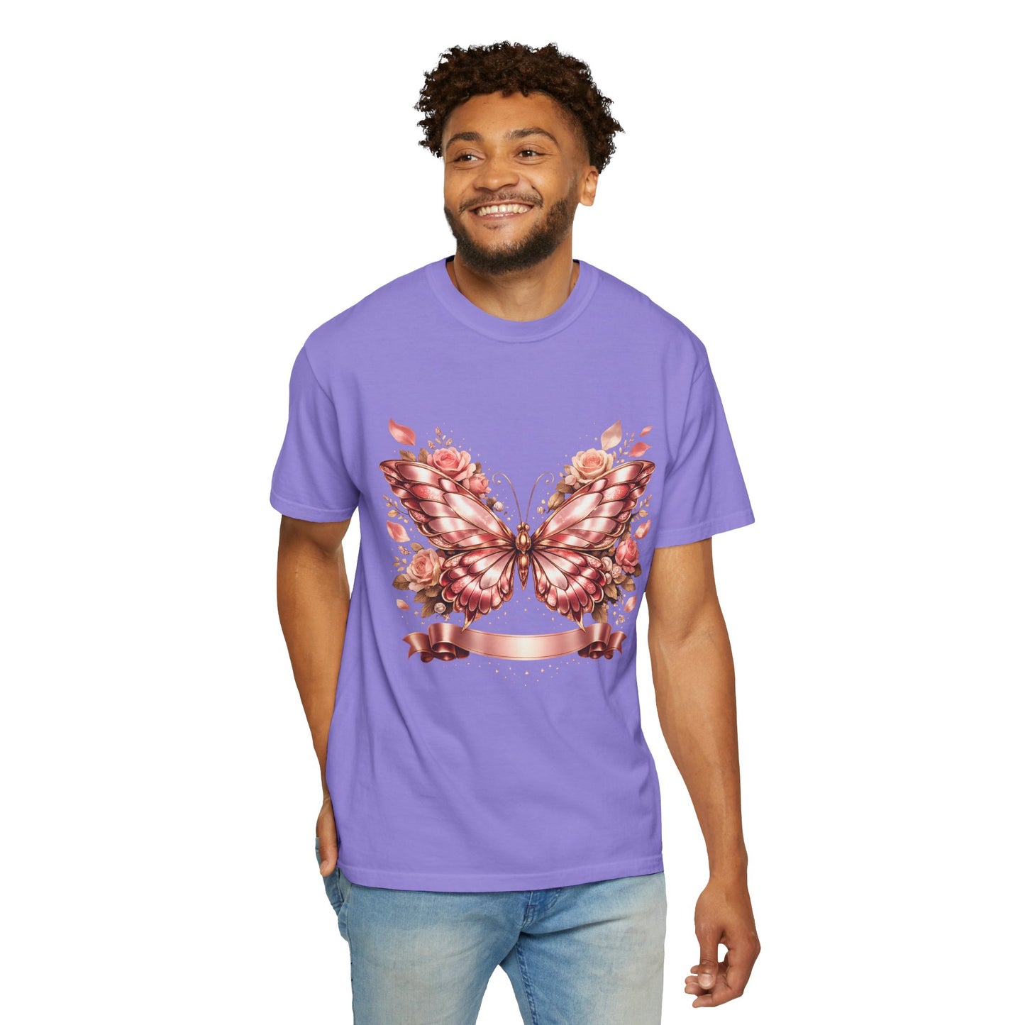 Rose Gold Butterfly T-Shirt — Floral Ribbon Graphic Tee