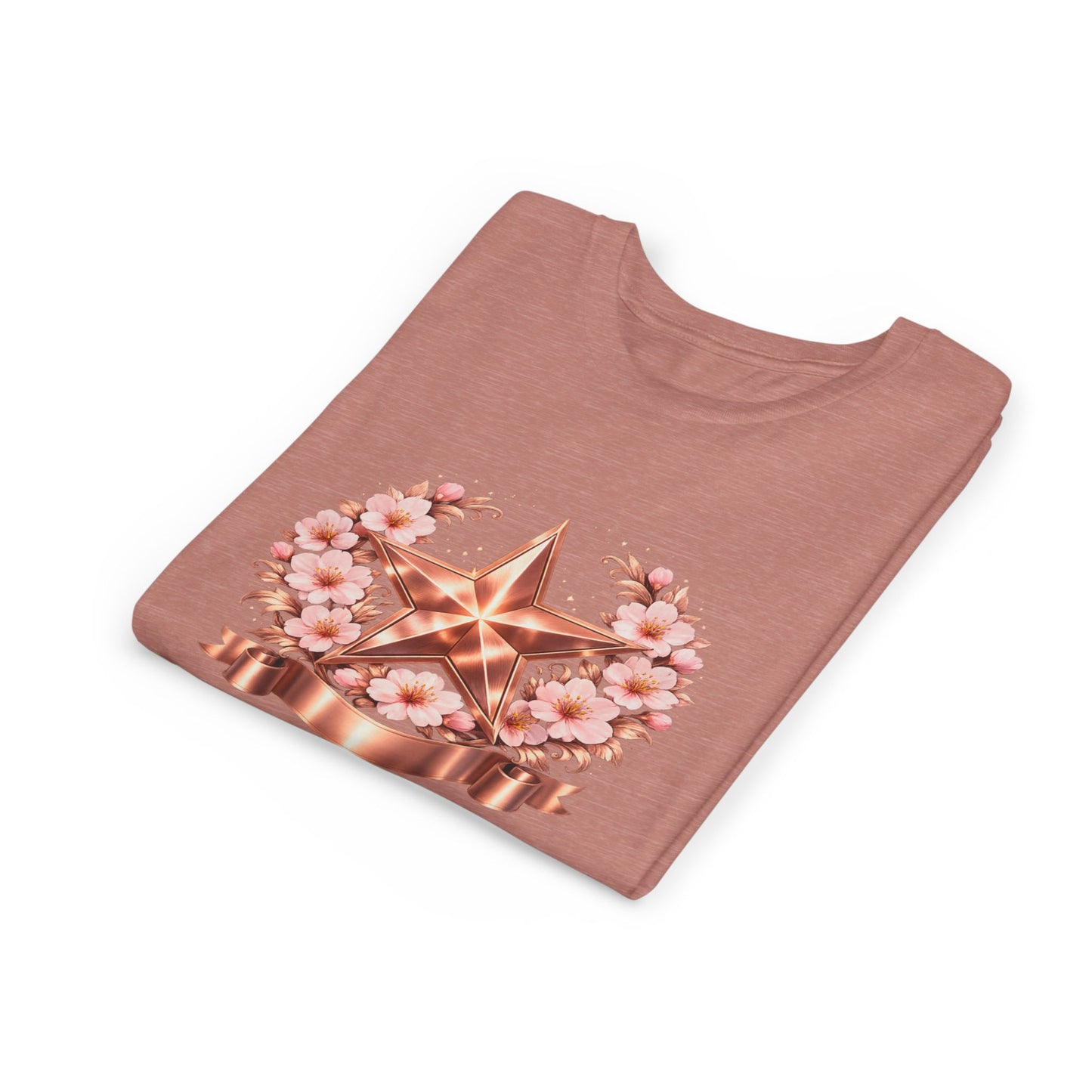 Youth Tee — Rose Gold Star with Cherry Blossom Wreath