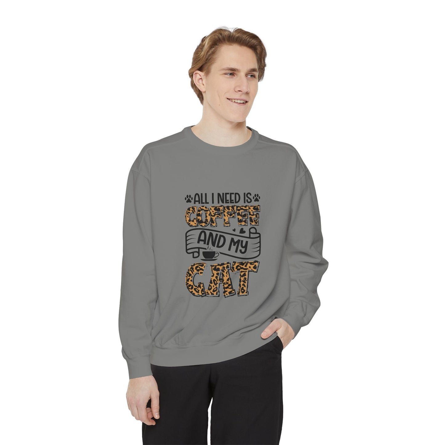 All I Need Is Coffee and My Cat Sweatshirt | Leopard Print Cat Design