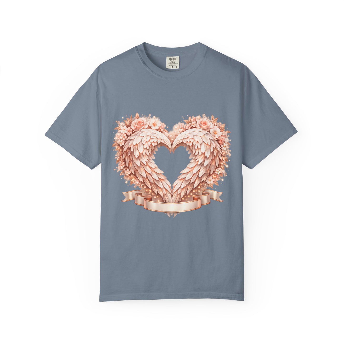 Angel Wing Heart T-Shirt — Floral Ribbon Love Graphic Tee