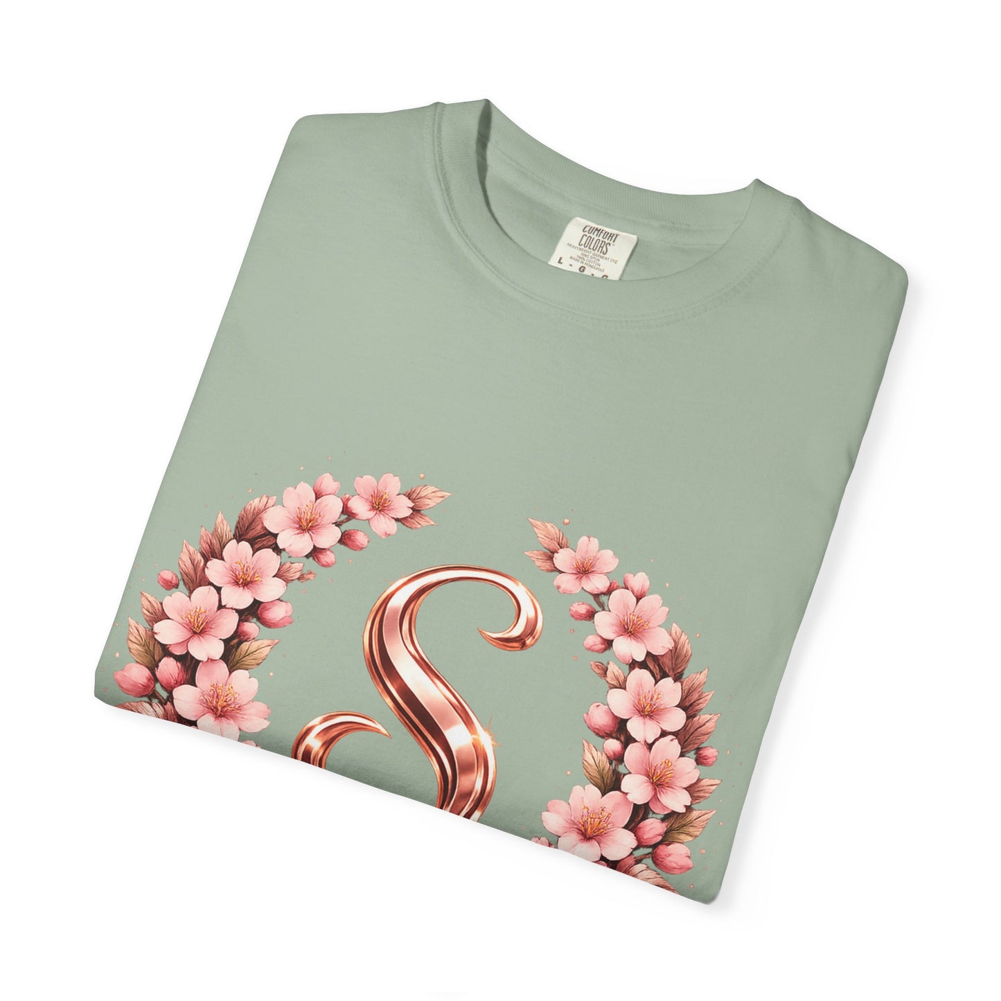 Floral Monogram 'S' T-Shirt — Rose Gold Wreath Tee