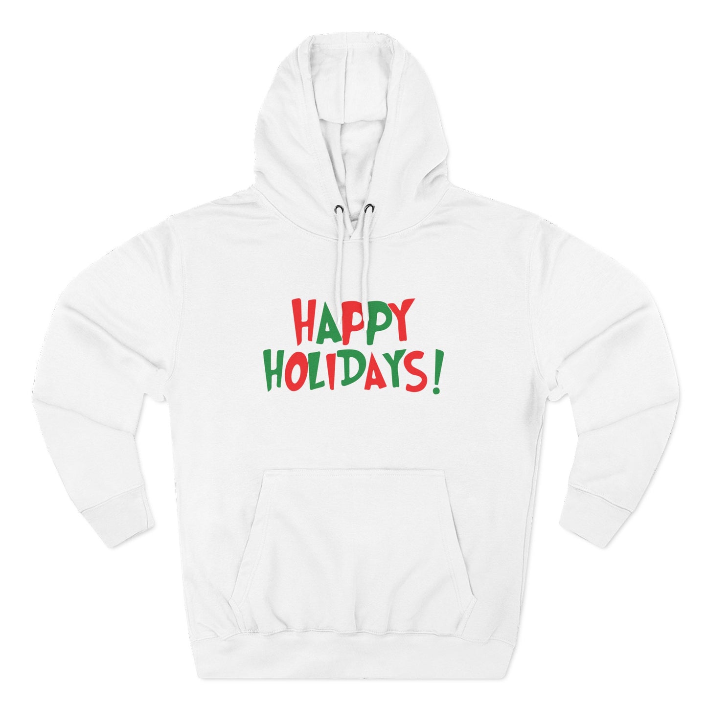 Happy Holidays! Fleece Hoodie — Festive Red & Green Holiday Sweatshirt