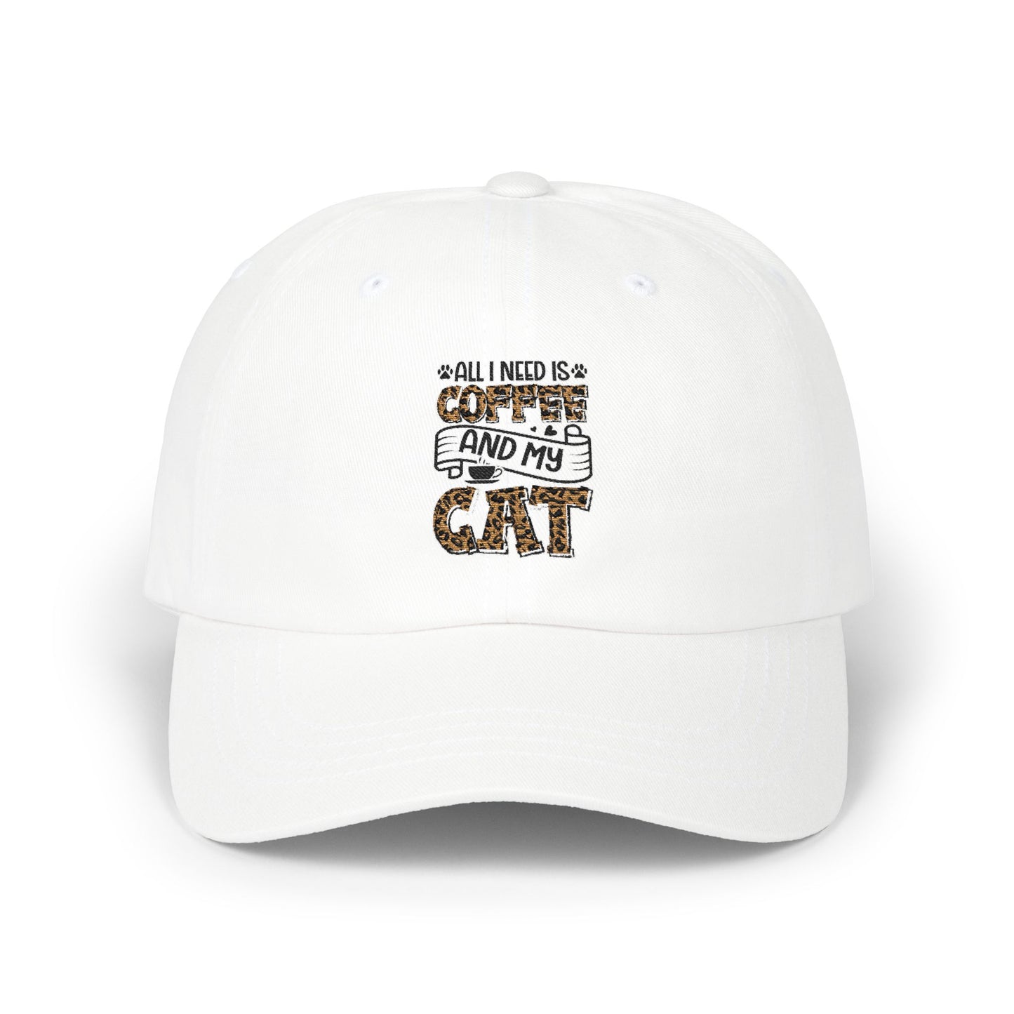 All I Need Is Coffee And My Cat Dad Cap | Leopard Text Embroidery