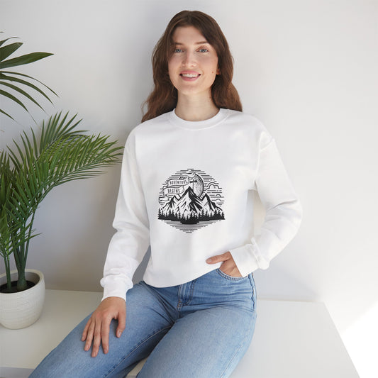 Mountain Landscape Illustration Sweatshirt | Scenic Peaks, Pine Forest, Outdoor Adventure