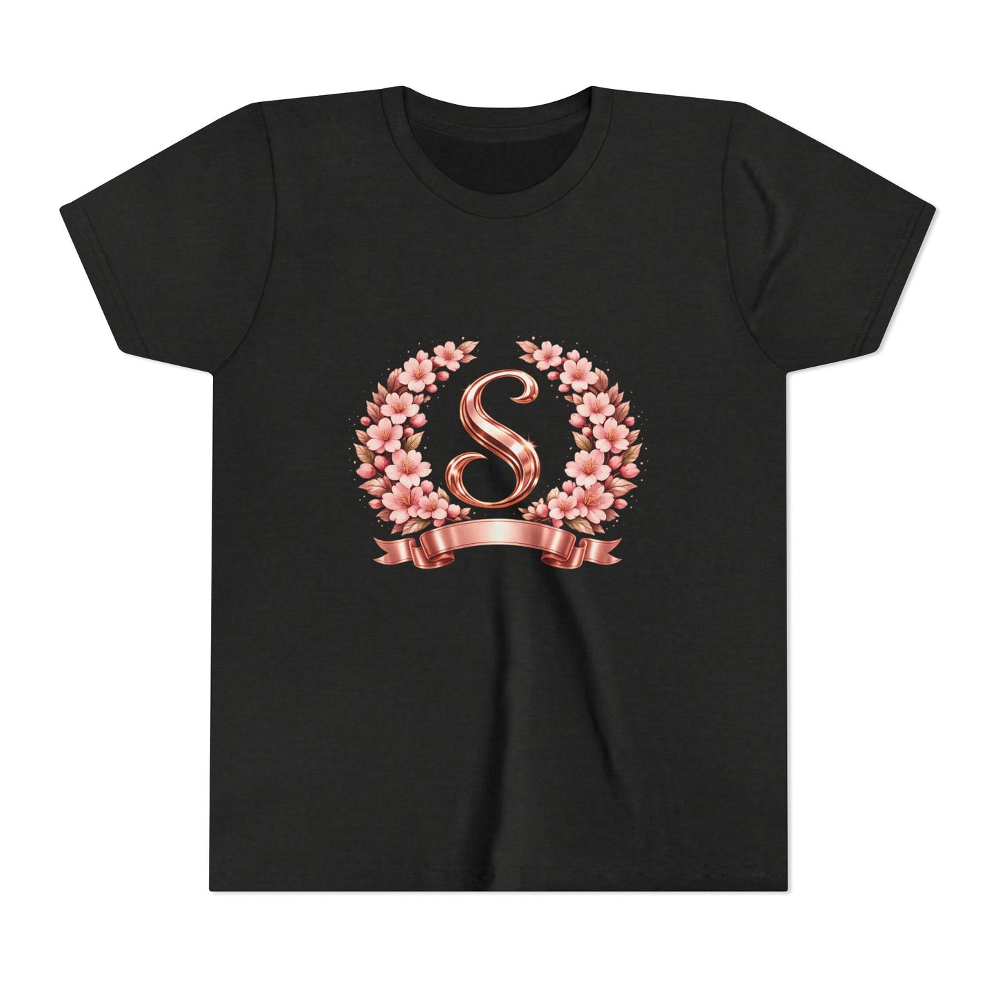 Youth Tee — Rose Gold Floral Monogram 'S' Shirt