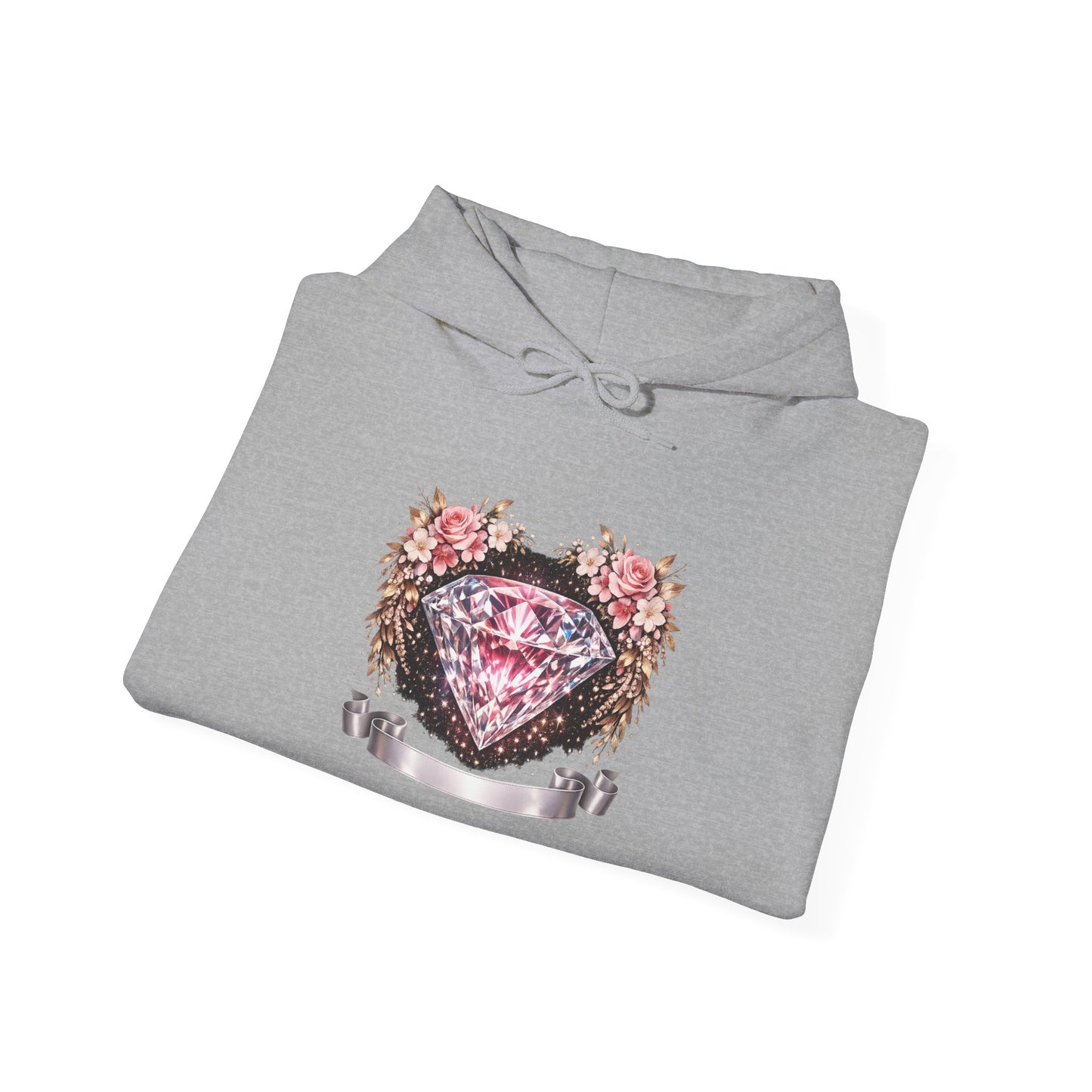 Hoodie — Pink Diamond Heart Floral Crest Hoodie