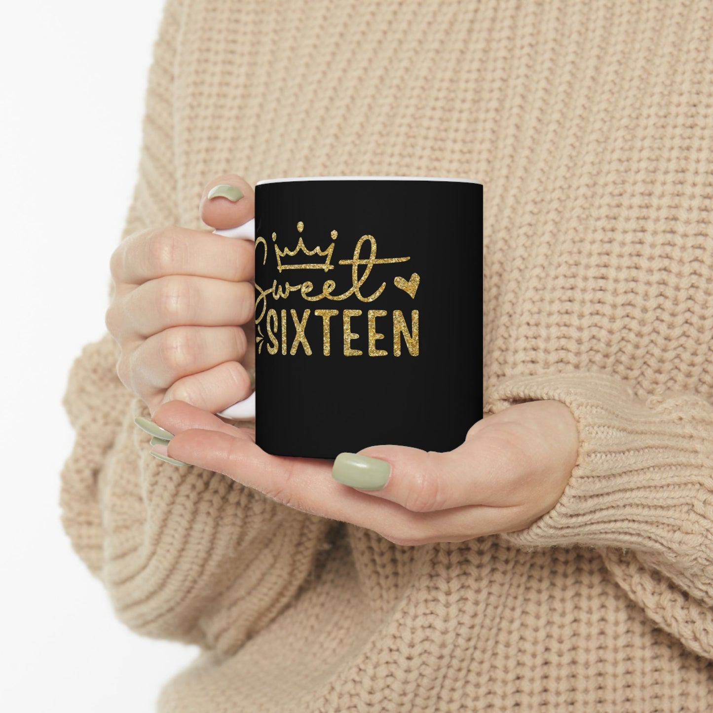 Sweet Sixteen Mug | Black and Gold Birthday Ceramic Mug