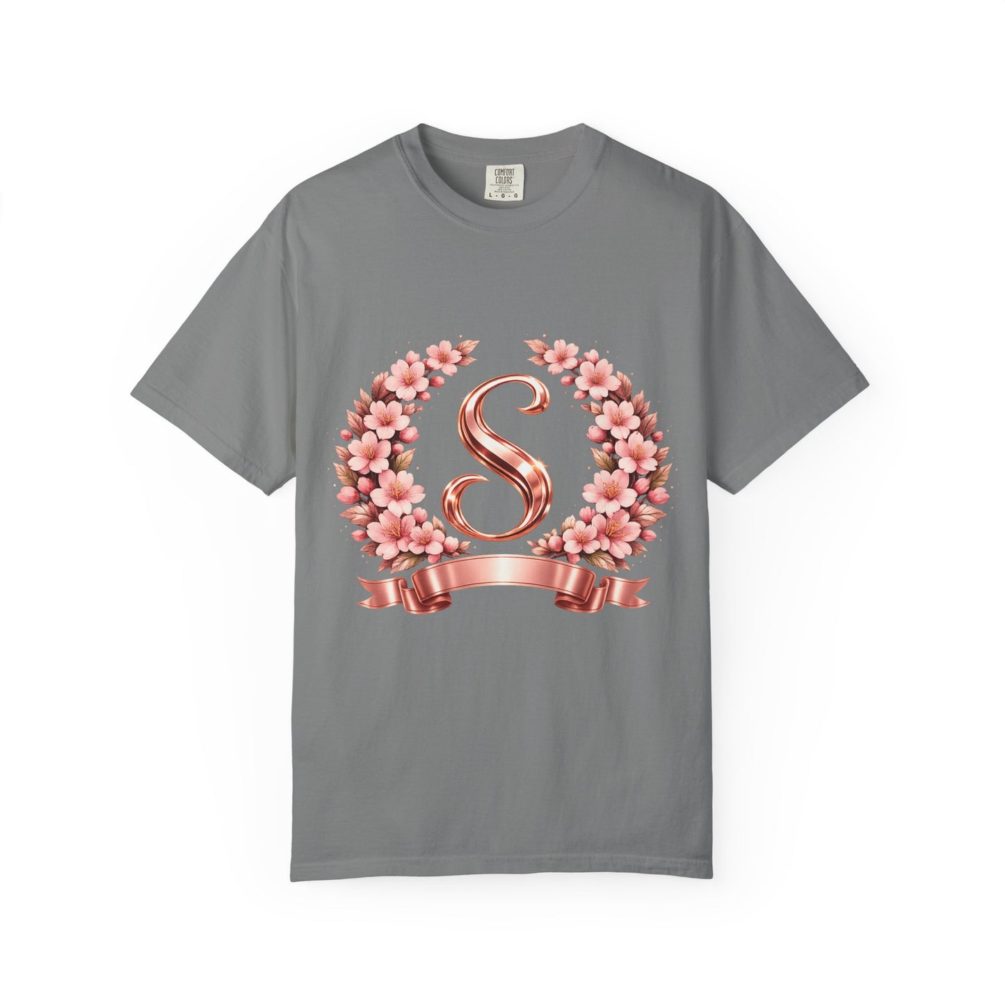 Floral Monogram 'S' T-Shirt — Rose Gold Wreath Tee