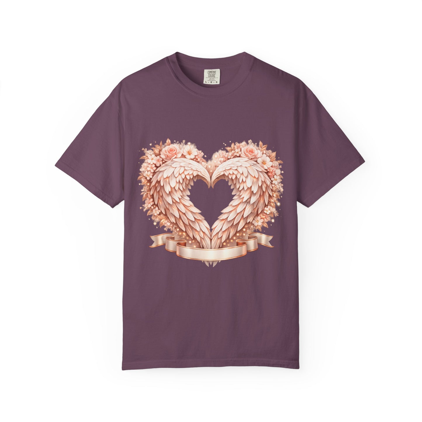Angel Wing Heart T-Shirt — Floral Ribbon Love Graphic Tee