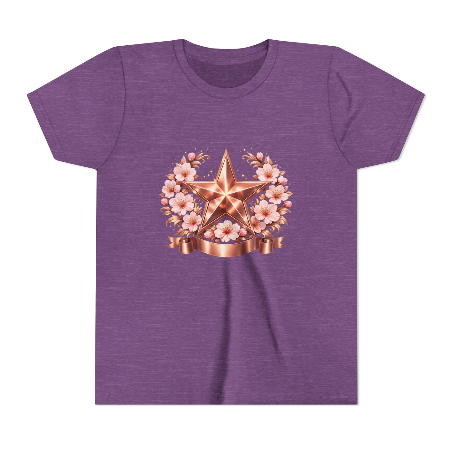 Youth Tee — Rose Gold Star with Cherry Blossom Wreath